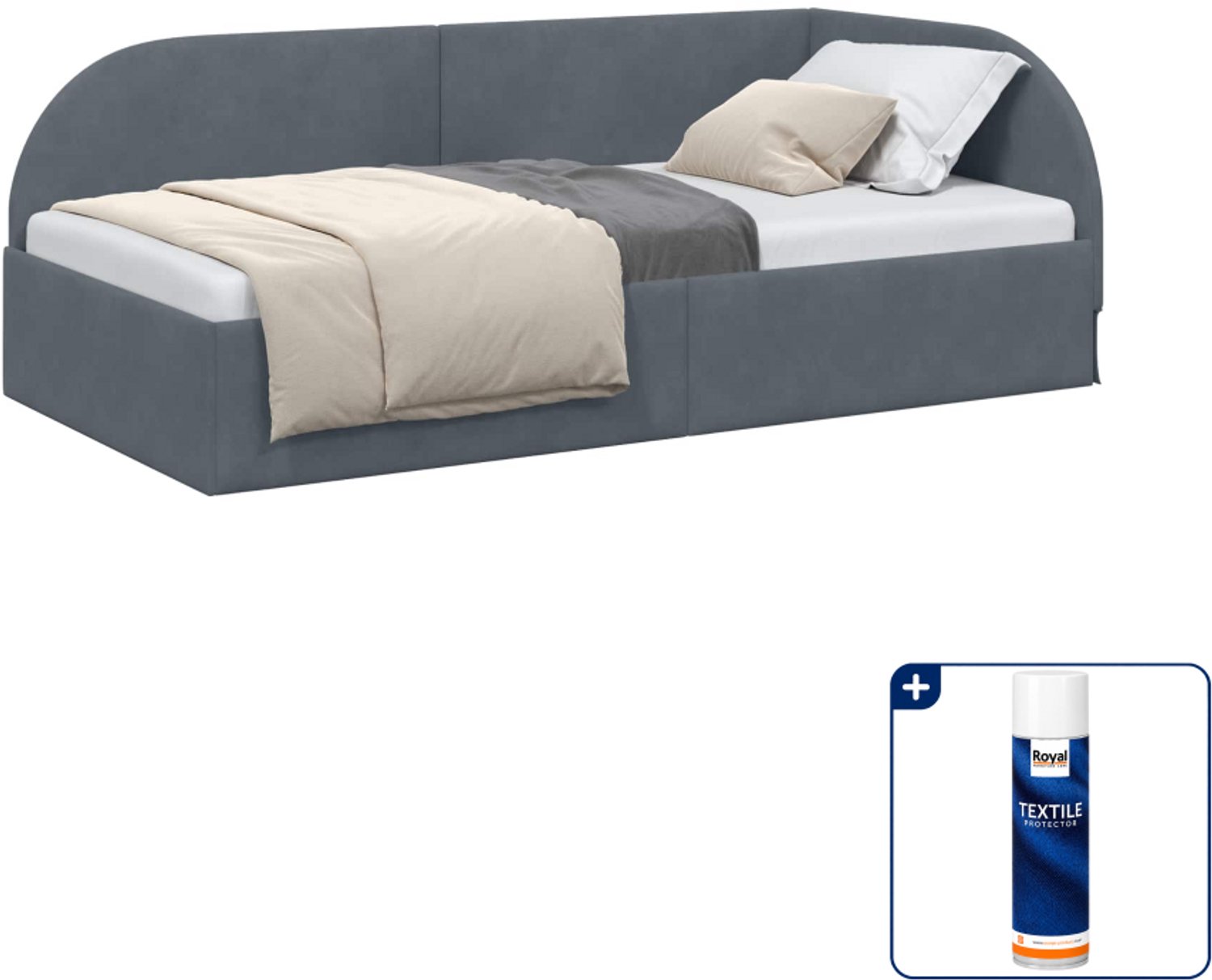 vidaXL hoekbedframe - 100 x 200 cm - fluweel - donkergrijs - Inclusief textielbeschermer 500 ml