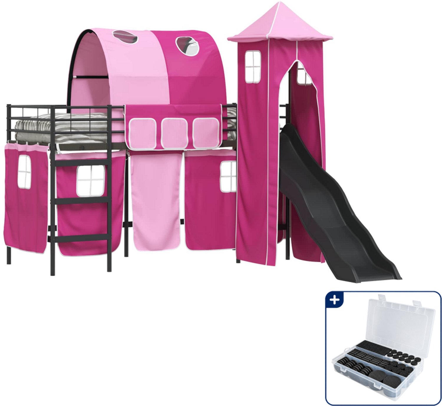 vidaXL stapelbed 100 x 190 cm - metaal - zwart en roze - Inclusief antikrasvilt 177-delig