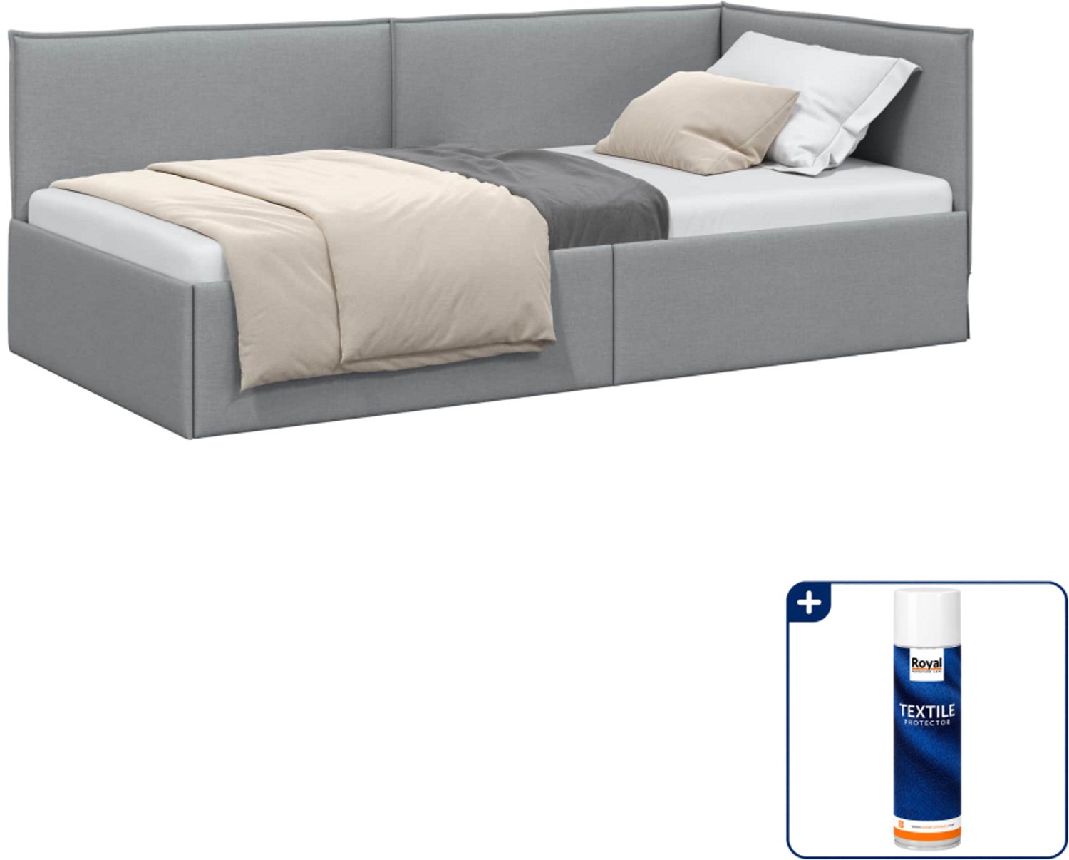 vidaXL hoekbedframe 90 x 190 cm - stof - lichtgrijs - Inclusief textielbeschermer 500 ml