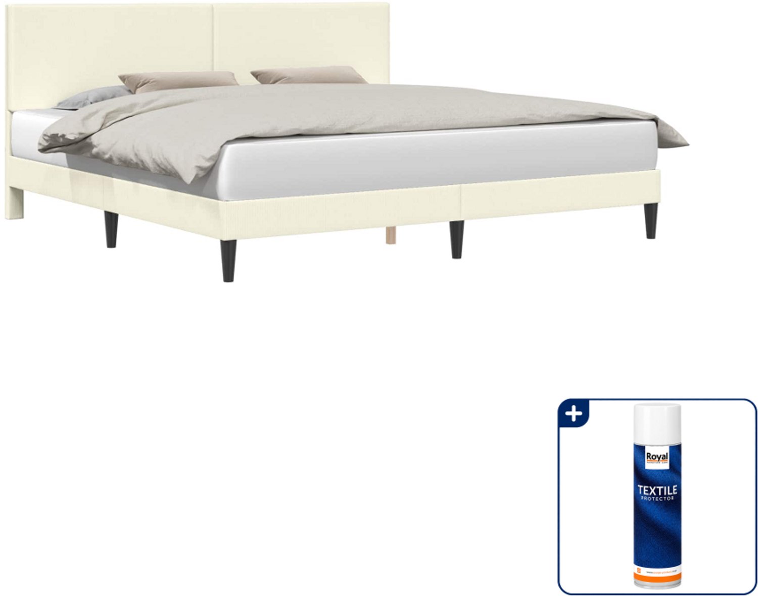 vidaXL Kingsize bedframe - 180 x 200 cm - katoen - crèmekleurig - Inclusief textielbeschermer 500 ml