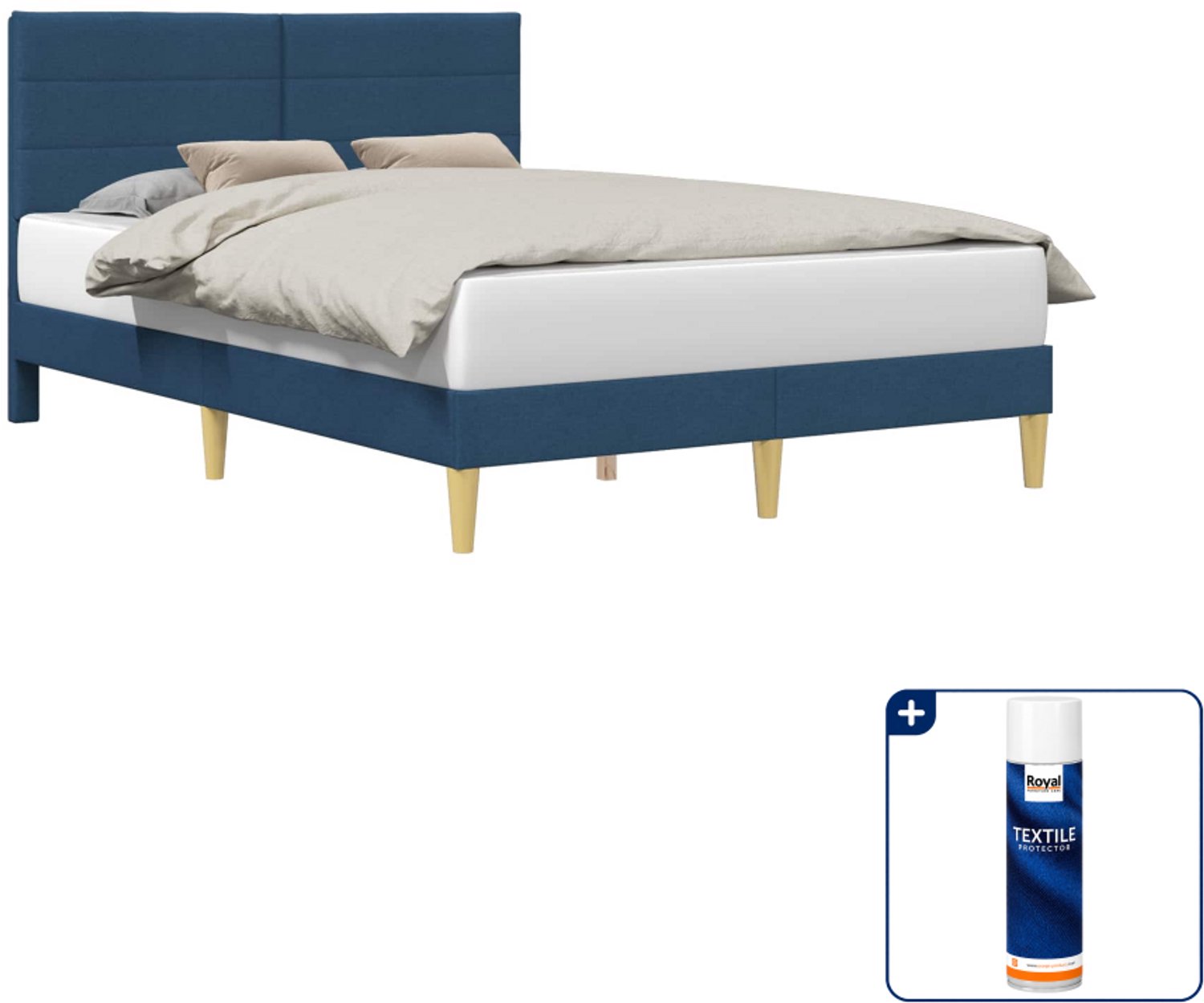 vidaXL bedframe - Small double 140 x 200 cm - blauw - Inclusief textielbeschermer 500 ml