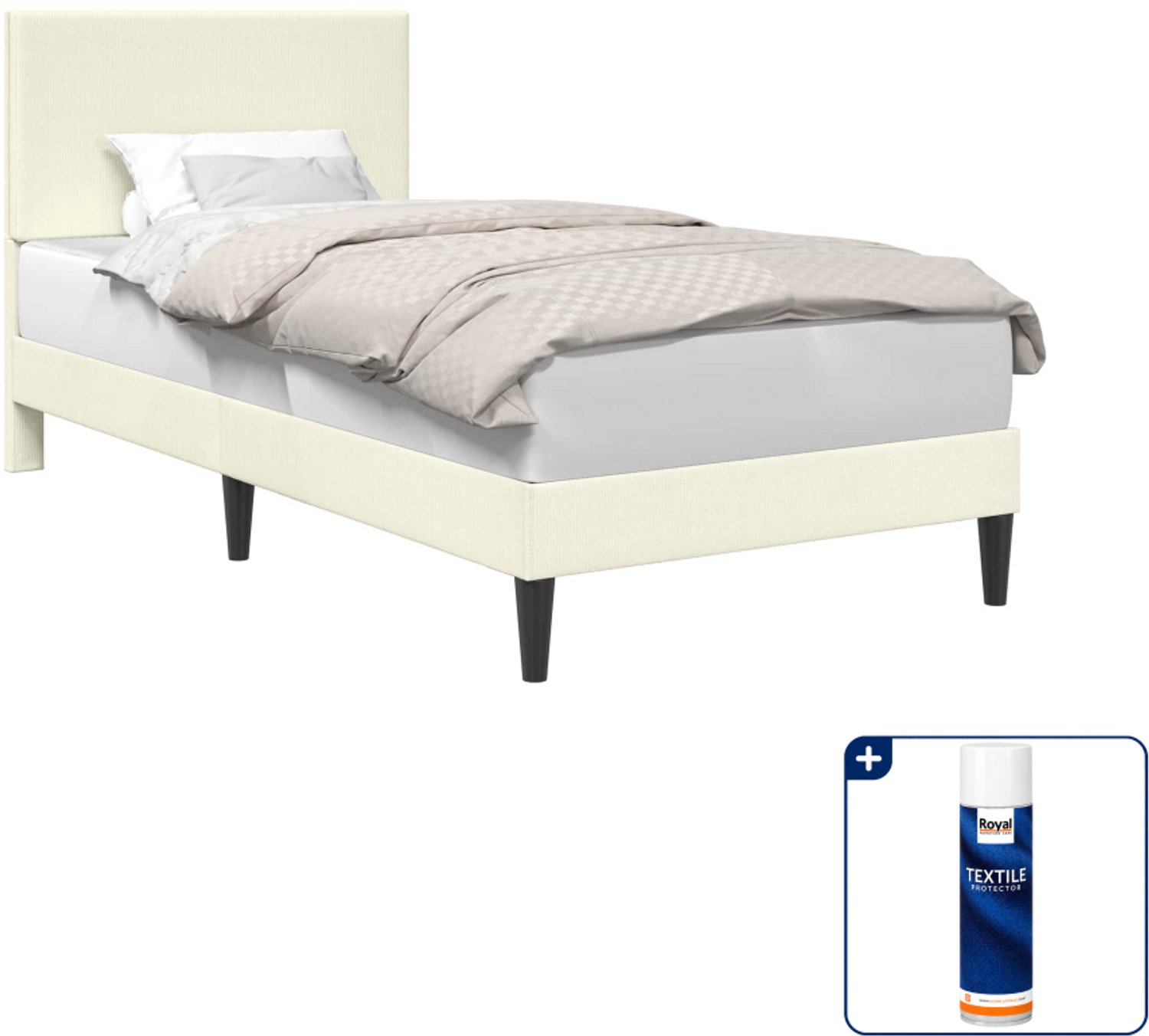 vidaXL Bedframe - 100 x 200 cm - katoen - crèmekleurig - Inclusief textielbeschermer 500 ml