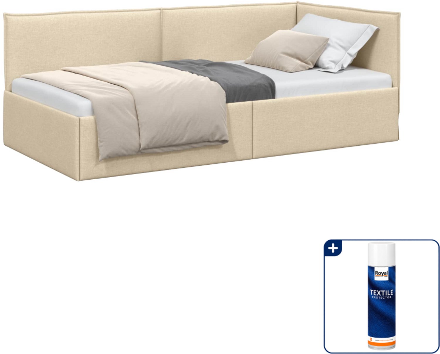vidaXL hoekbedframe - 90 x 200 cm - stof - crème - Inclusief textielbeschermer 500 ml
