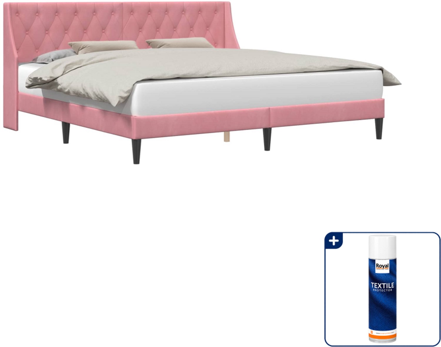 vidaXL Bedframe - Kingsize - 180 x 200 cm - fluweel - roze - Inclusief textielbeschermer 500 ml