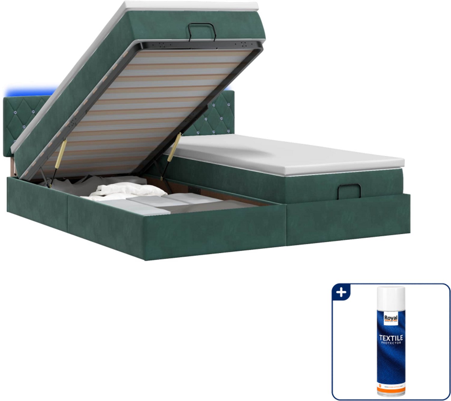 vidaXL ottoman bed - Kingsize - 180 x 200 cm - donkergroen - Inclusief textielbeschermer 500 ml