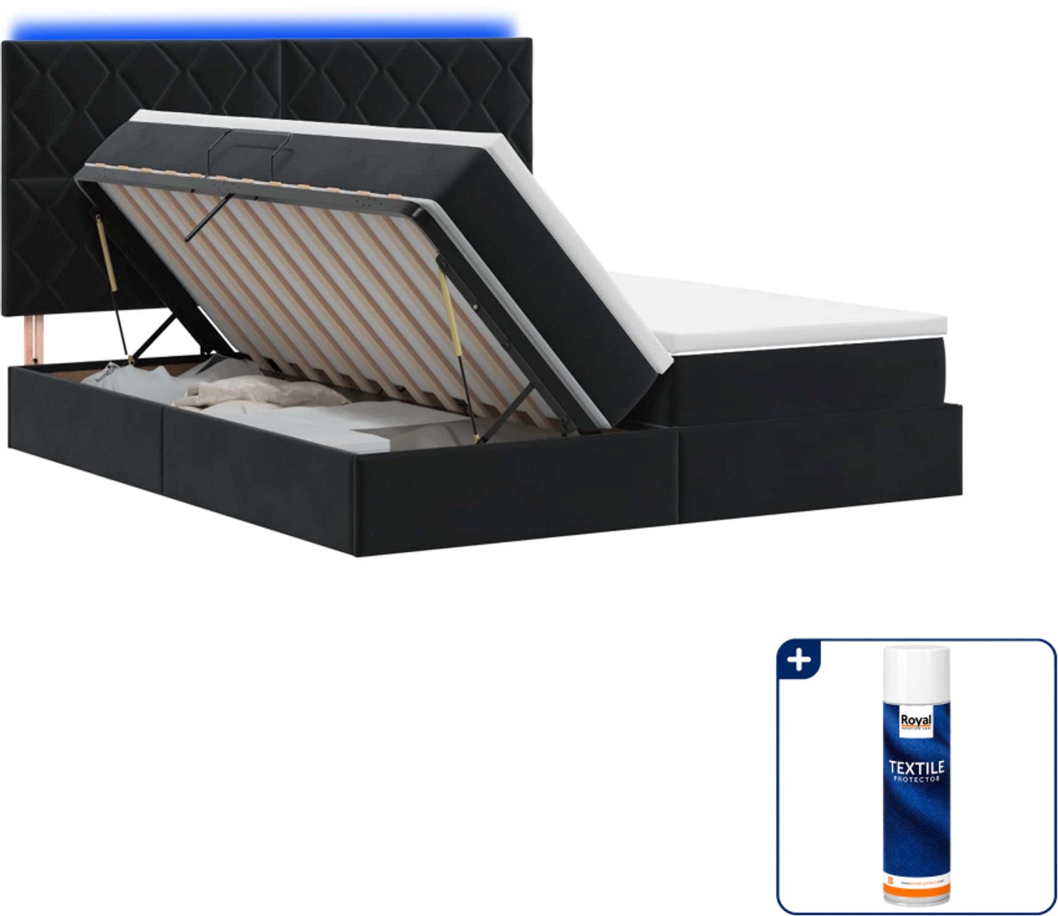 vidaXL LED opslagbed Kingsize - 180 x 200 cm - zwart - Inclusief textielbeschermer 500 ml