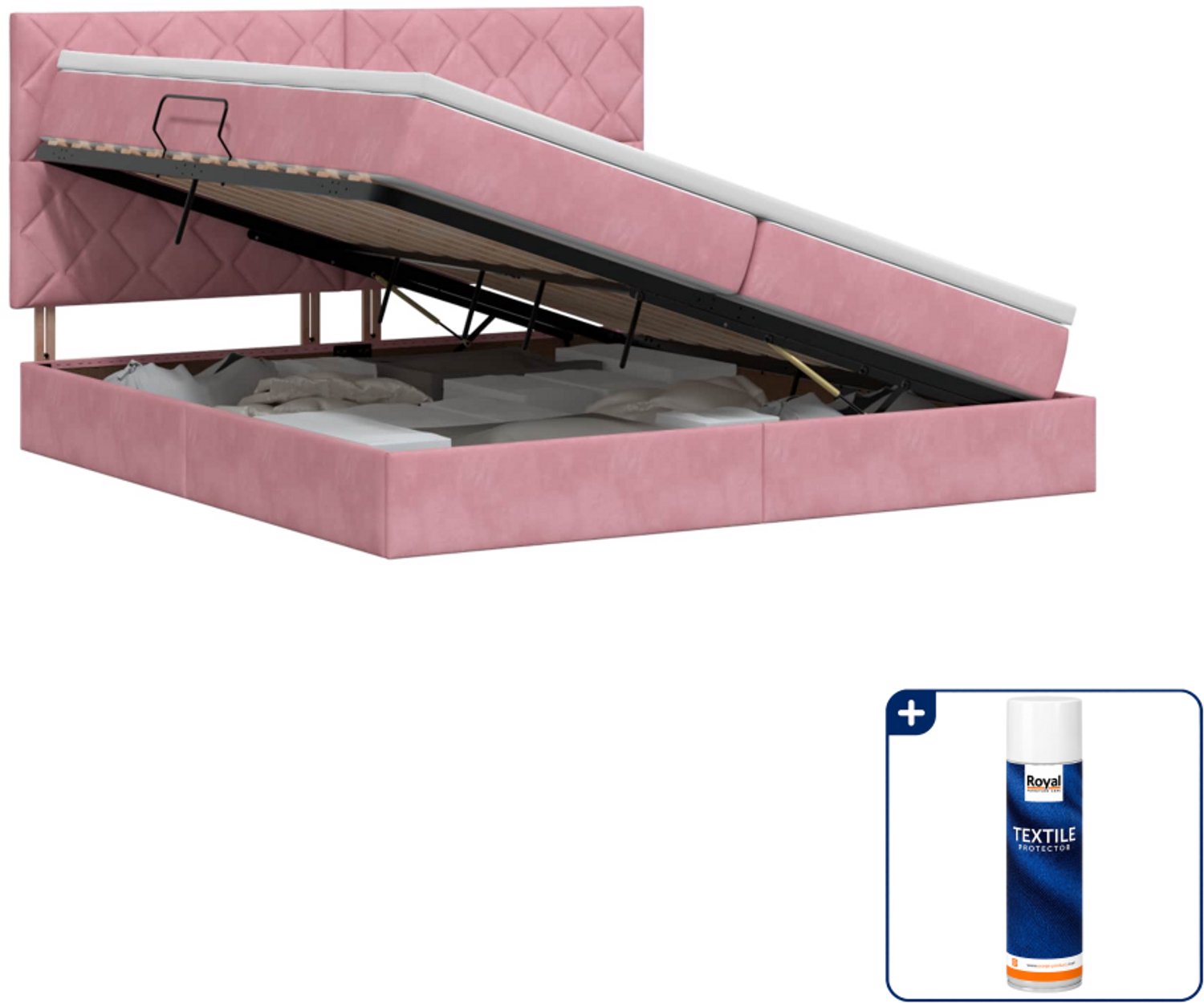 vidaXL opbergbed met matras - 200 x 200 cm - fluweel - roze - Inclusief textielbeschermer 500 ml