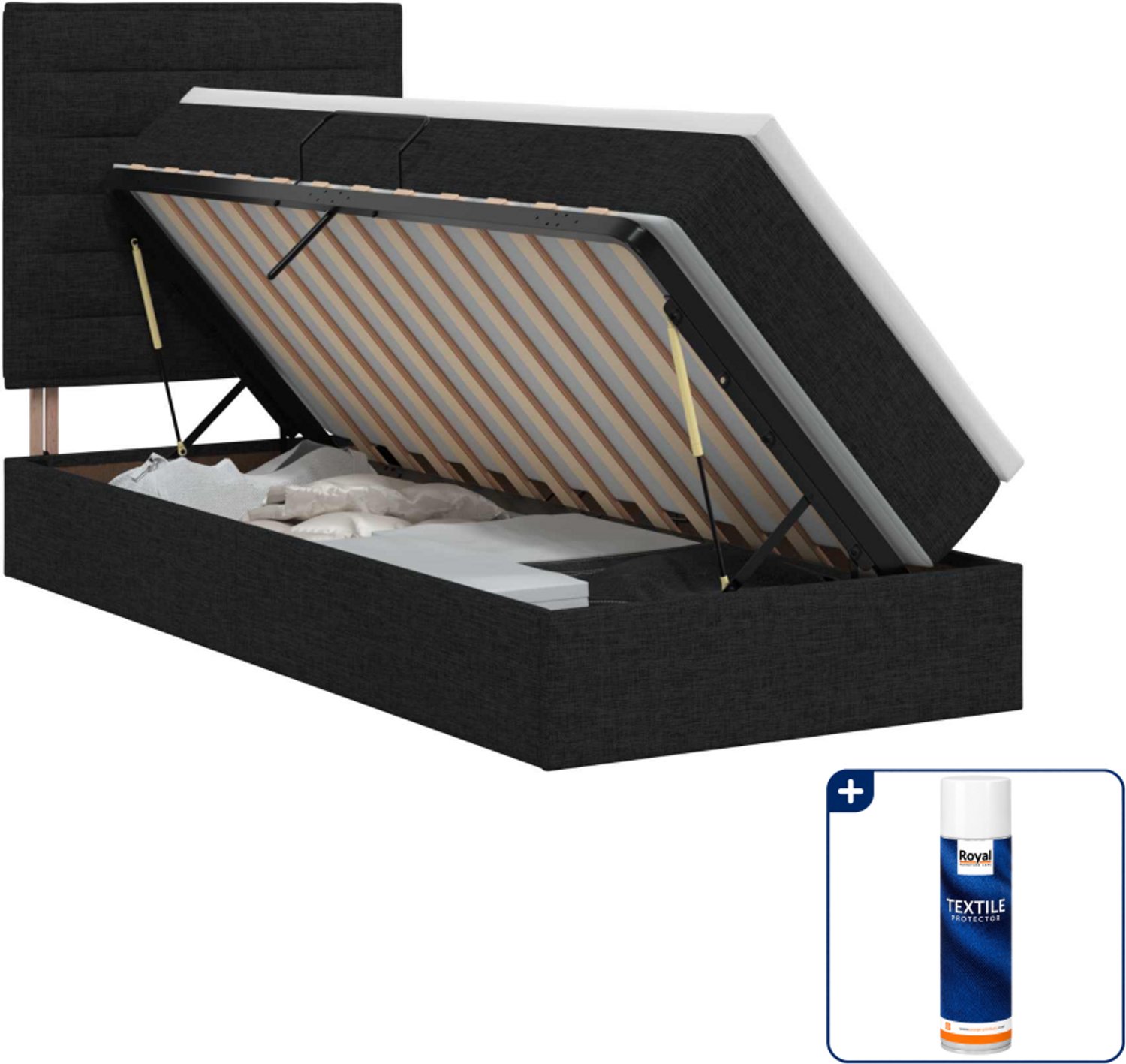 vidaXL opbergbed met matras - 90 x 200 cm - kunstleer - zwart - Inclusief textielbeschermer 500 ml