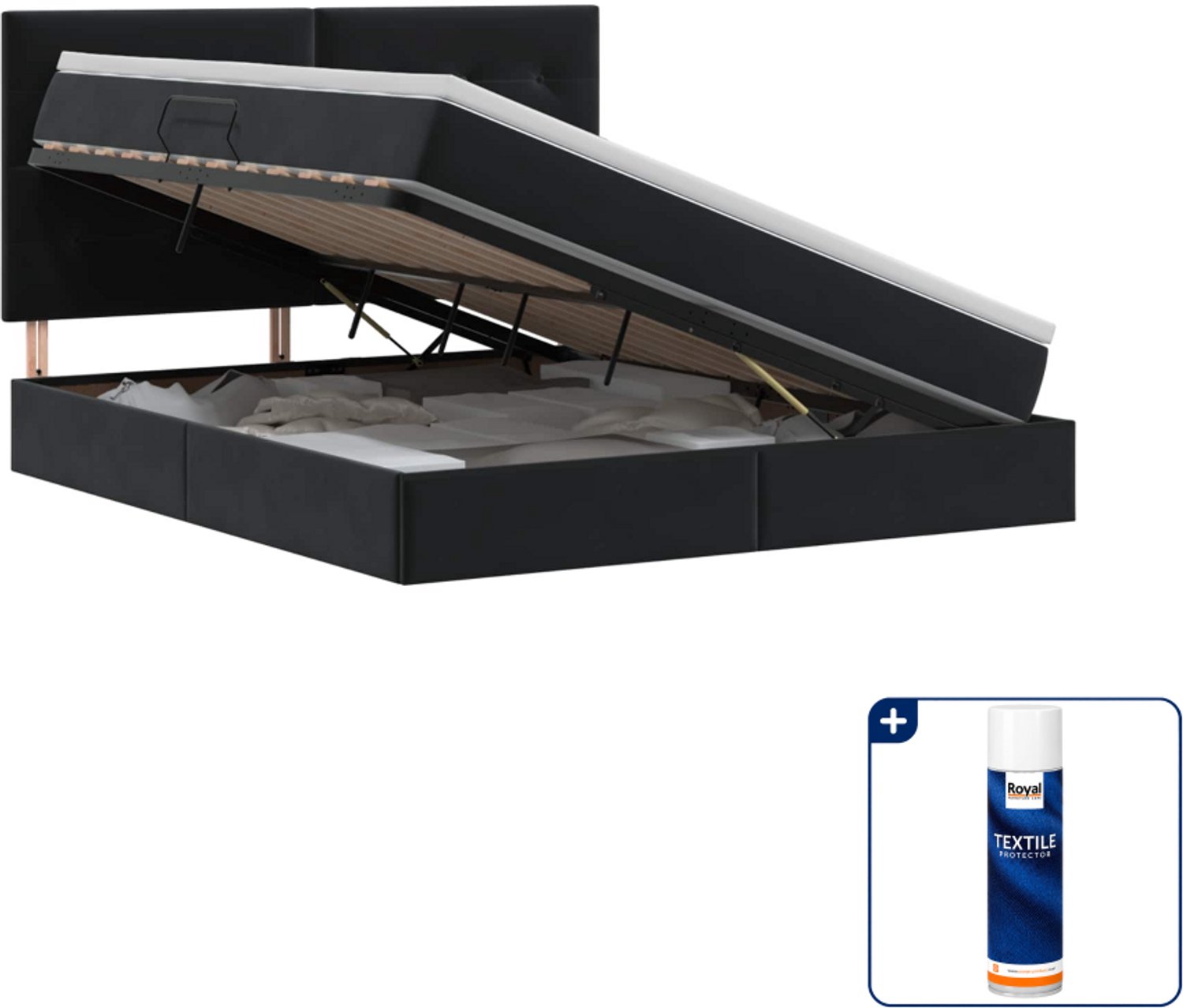 vidaXL queensize bed met matras - 160 x 200 cm - zwart - Inclusief textielbeschermer 500 ml