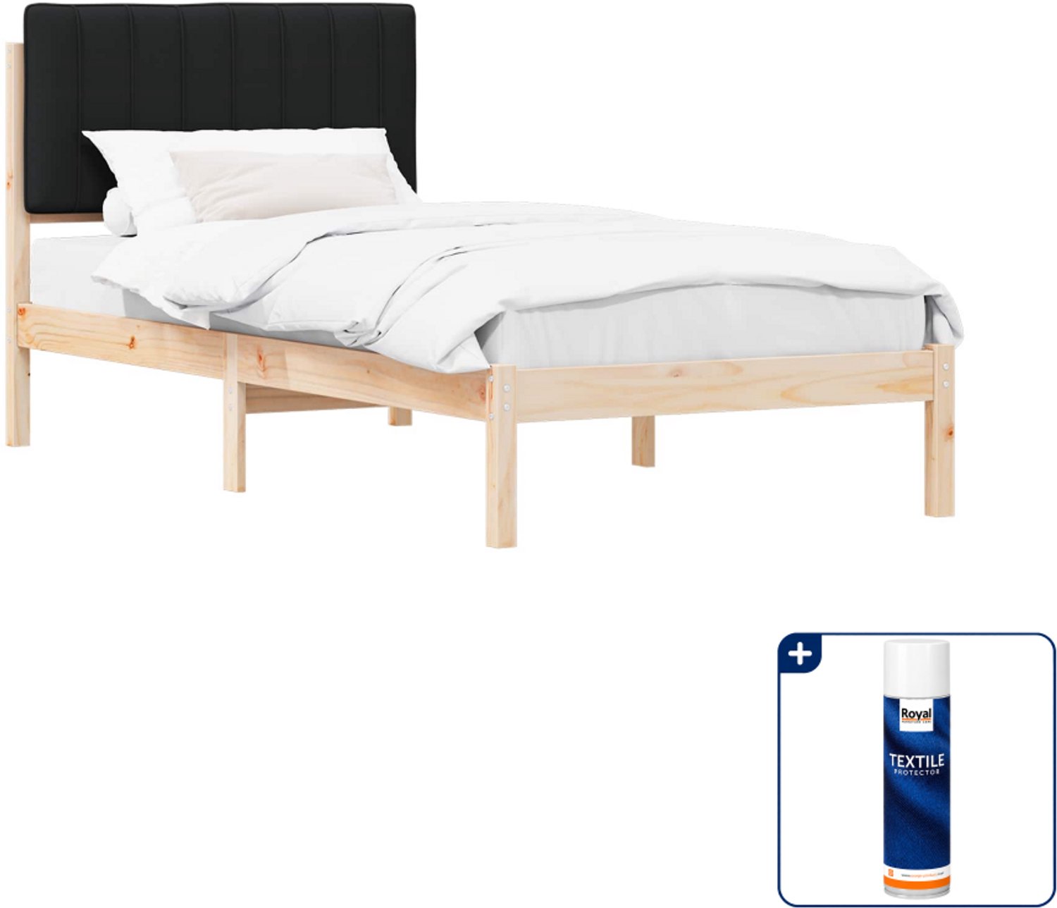 vidaXL bedframe - 90 x 200 cm - massief grenenhout - naturel en zwart - Inclusief textielbeschermer 500 ml Bruin
