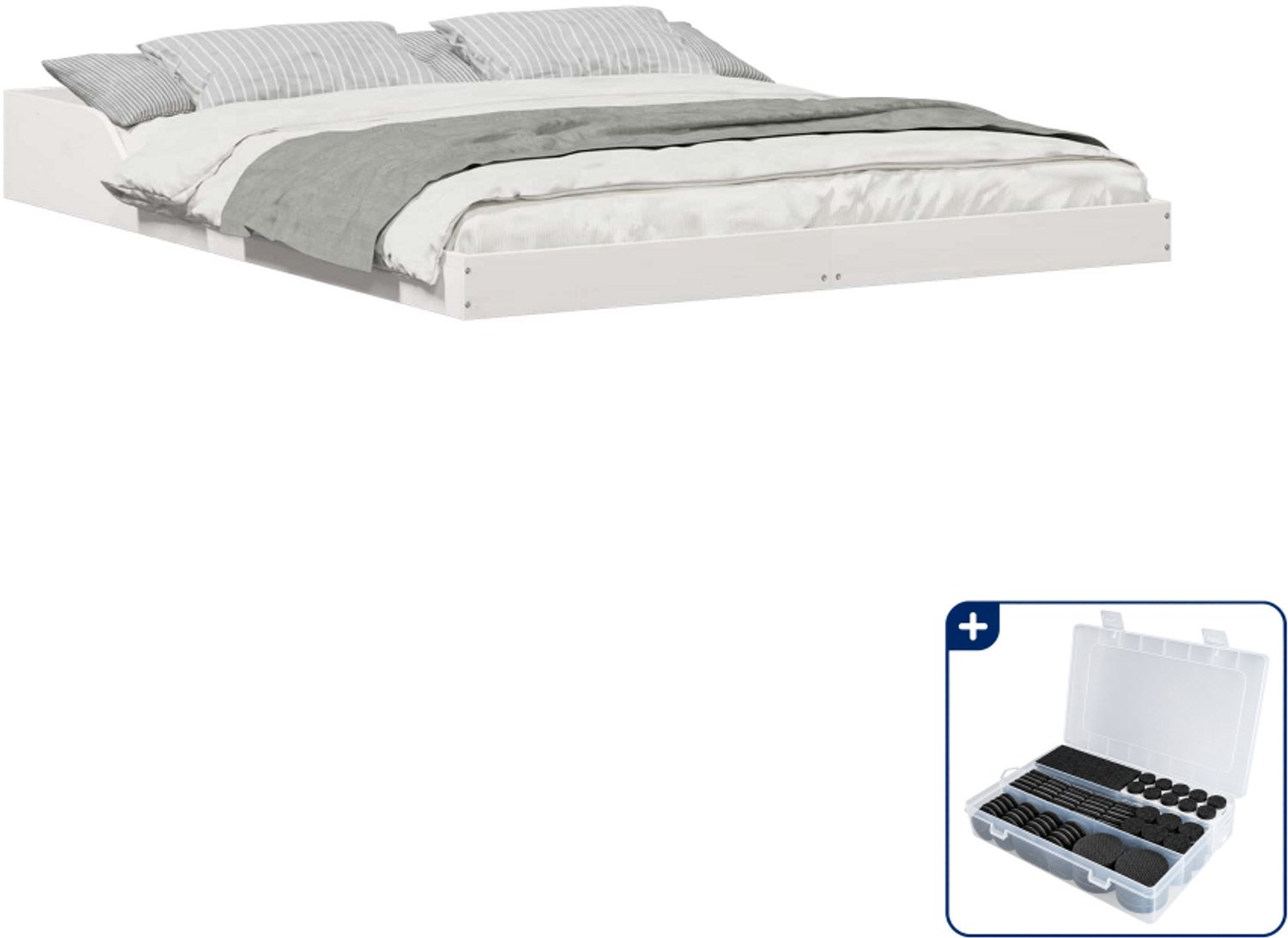 vidaXL bedframe - 150 x 200 cm - massief grenenhout - wit - Inclusief antikrasvilt 177-delig