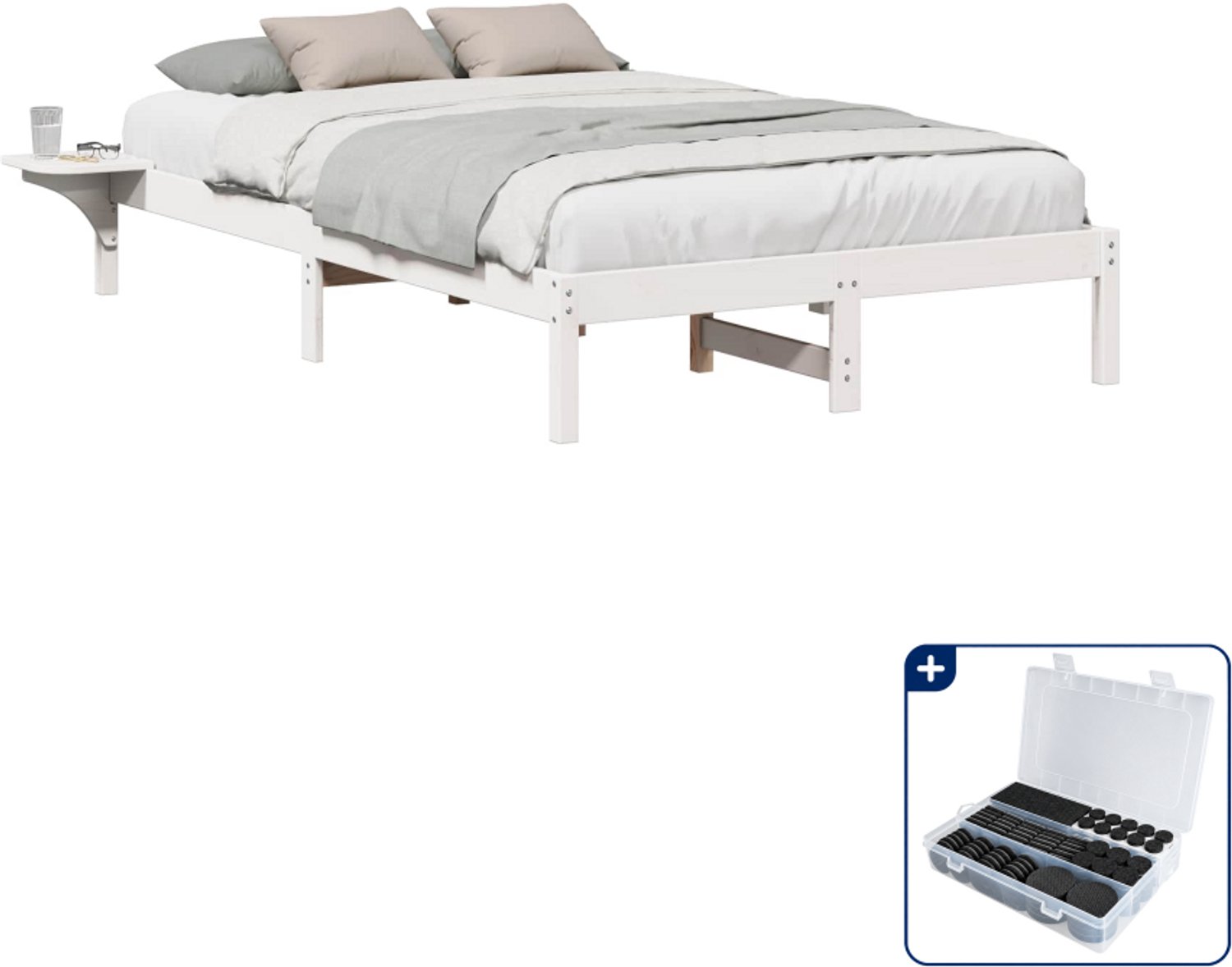 vidaXL bedframe - 120 x 190 cm - massief grenenhout - wit - Inclusief antikrasvilt 177-delig