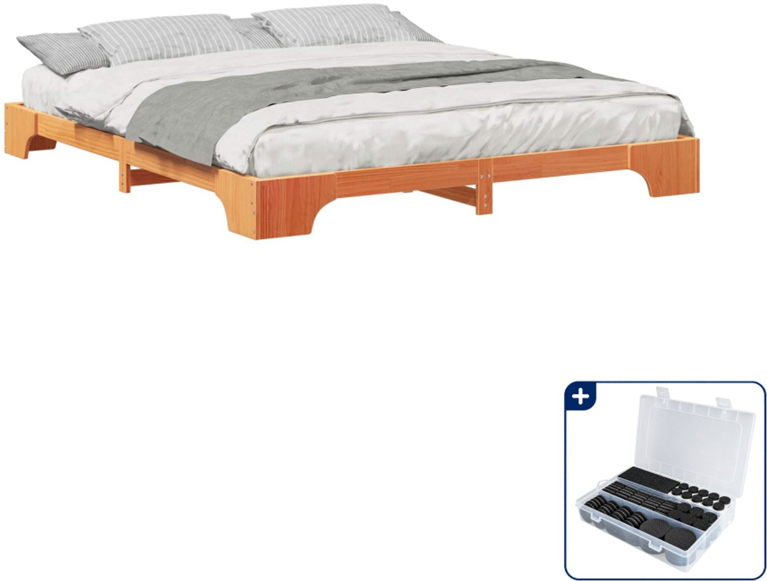vidaXL bedframe - 200 x 220 cm - massief grenenhout - bruin - Inclusief antikrasvilt 177-delig