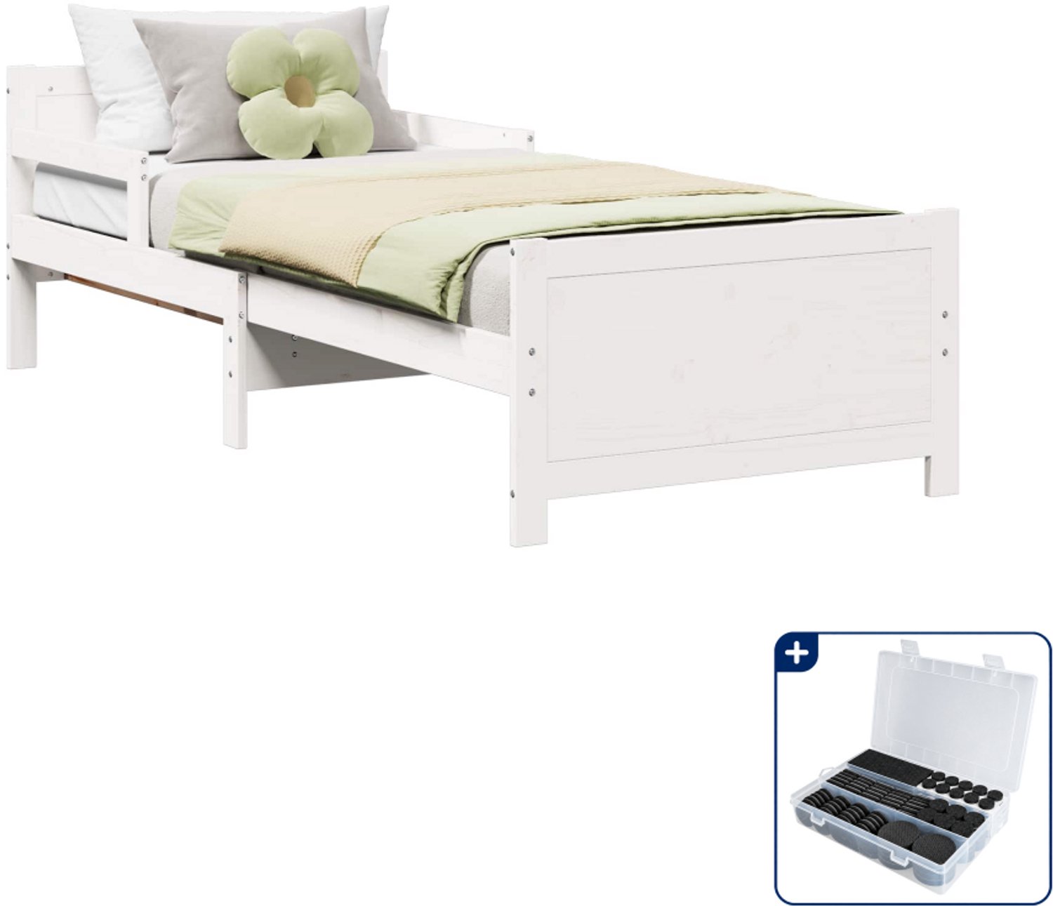 vidaXL bedframe 80 x 200 cm - massief grenenhout - wit - Inclusief antikrasvilt 177-delig
