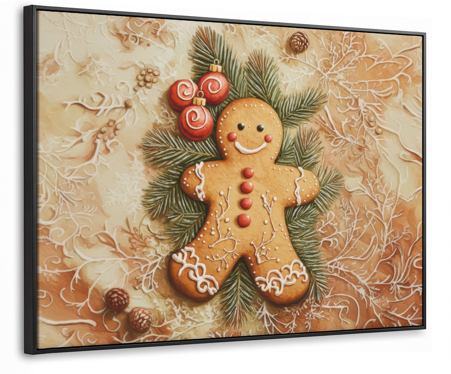 Canvas Schilderij met Baklijst 70x50cm - Kerstmis - Koekje - Poppetje - Speculaas - Muurdecoratie woonkamer - Slaapkamer decoratie - Kamer accessoires - Schilderijen op canvas met lijst