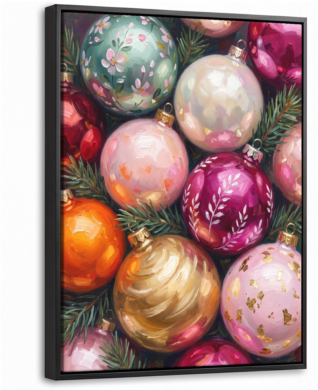 Canvas Schilderij met Baklijst 30x40cm - Kerstballen - Kleurrijk - Feest - Muurdecoratie woonkamer - Slaapkamer decoratie - Kamer accessoires - Schilderijen op canvas met lijst