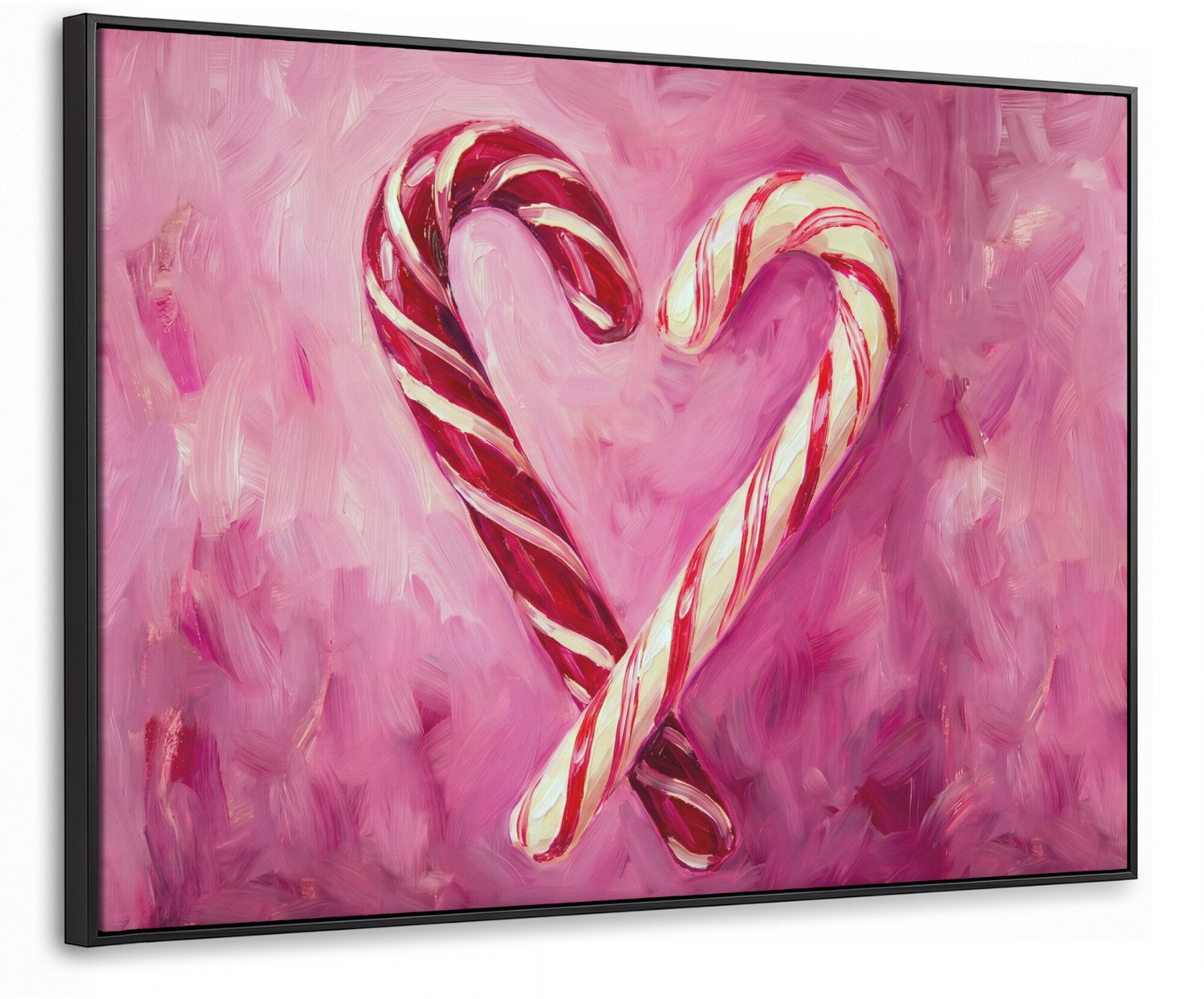 Canvas Schilderij met Baklijst 100x70cm - Snoep - Hart - Roze - Muurdecoratie woonkamer - Slaapkamer decoratie - Kamer accessoires - Schilderijen op canvas met lijst