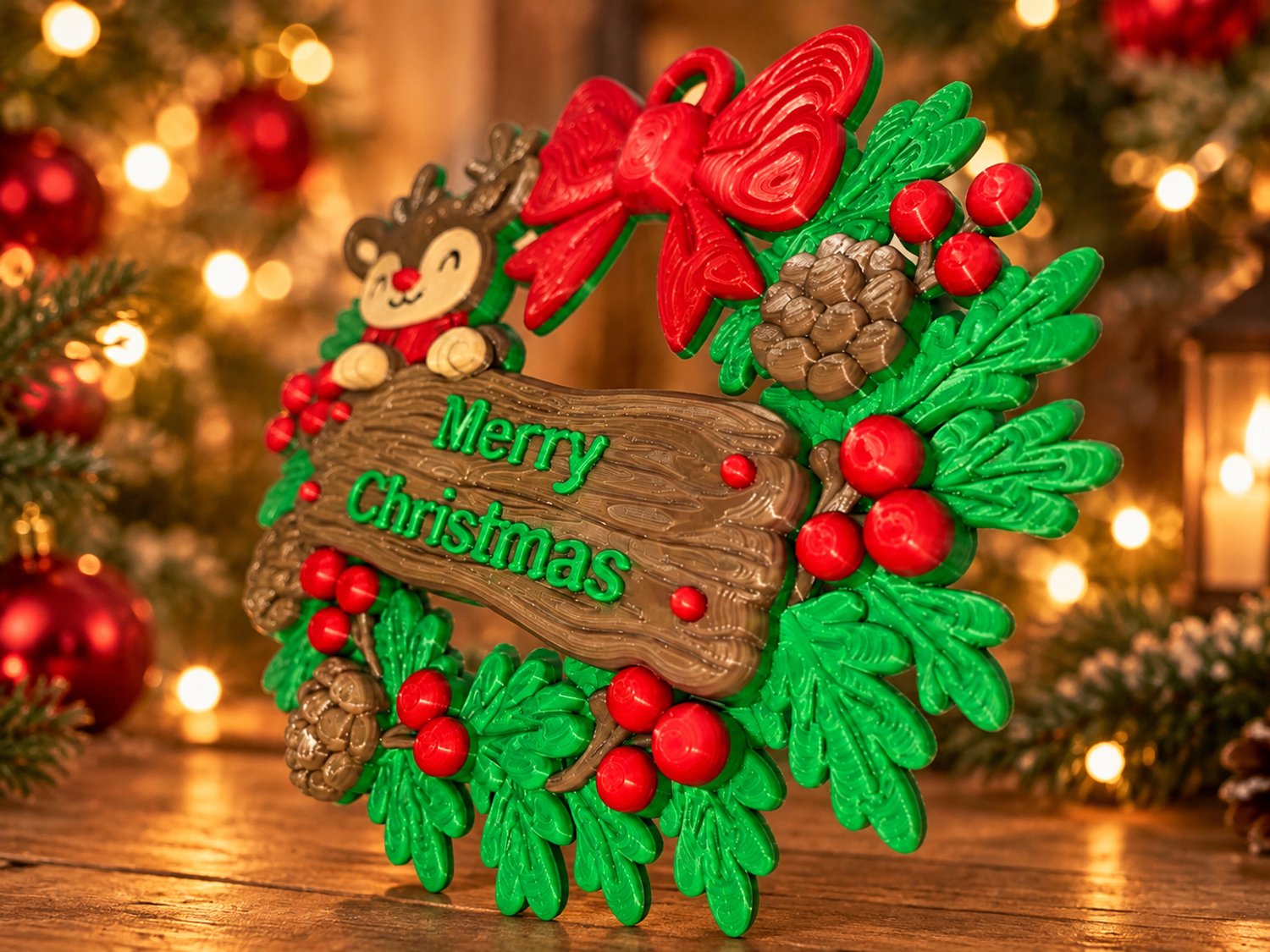 ByNanc - Kerstkrans met Rendier 3D geprint – Merry Christmas – Kerstdecoratie voor Deur en Muur – Feestelijke Kerstversiering – foto 2