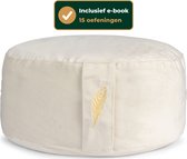 MindBaas - Meditatiekussen - Crème Velvet - Incl. E-Mediteergids - Eco - Rond - Dubbel Gestikt - 15 x 33 cm (hoogte x diameter) - Yoga kussen - Yogakussen - Zit poef - Zitkussen - Vloerkussen