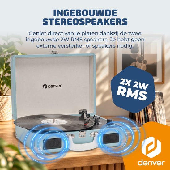 Denver Platenspeler - Ingebouwde Speakers - Incl. PC Software - Auto-stop - Retro - VPL120 - Blauw