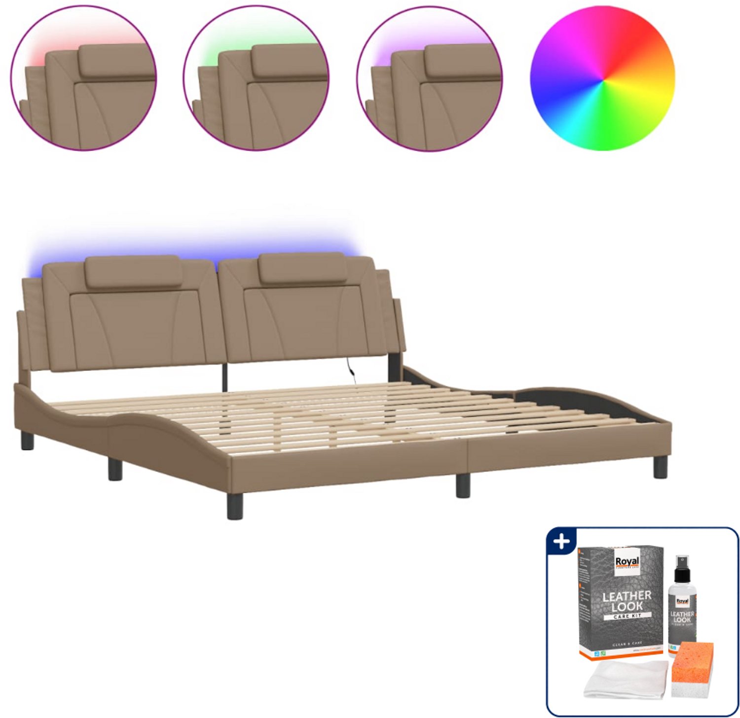 vidaXL Viana bedframe - Super kingsize - 200 x 200 cm - cappuccino - Inclusief onderhoudsset voor kunstleer 150 ml Bruin