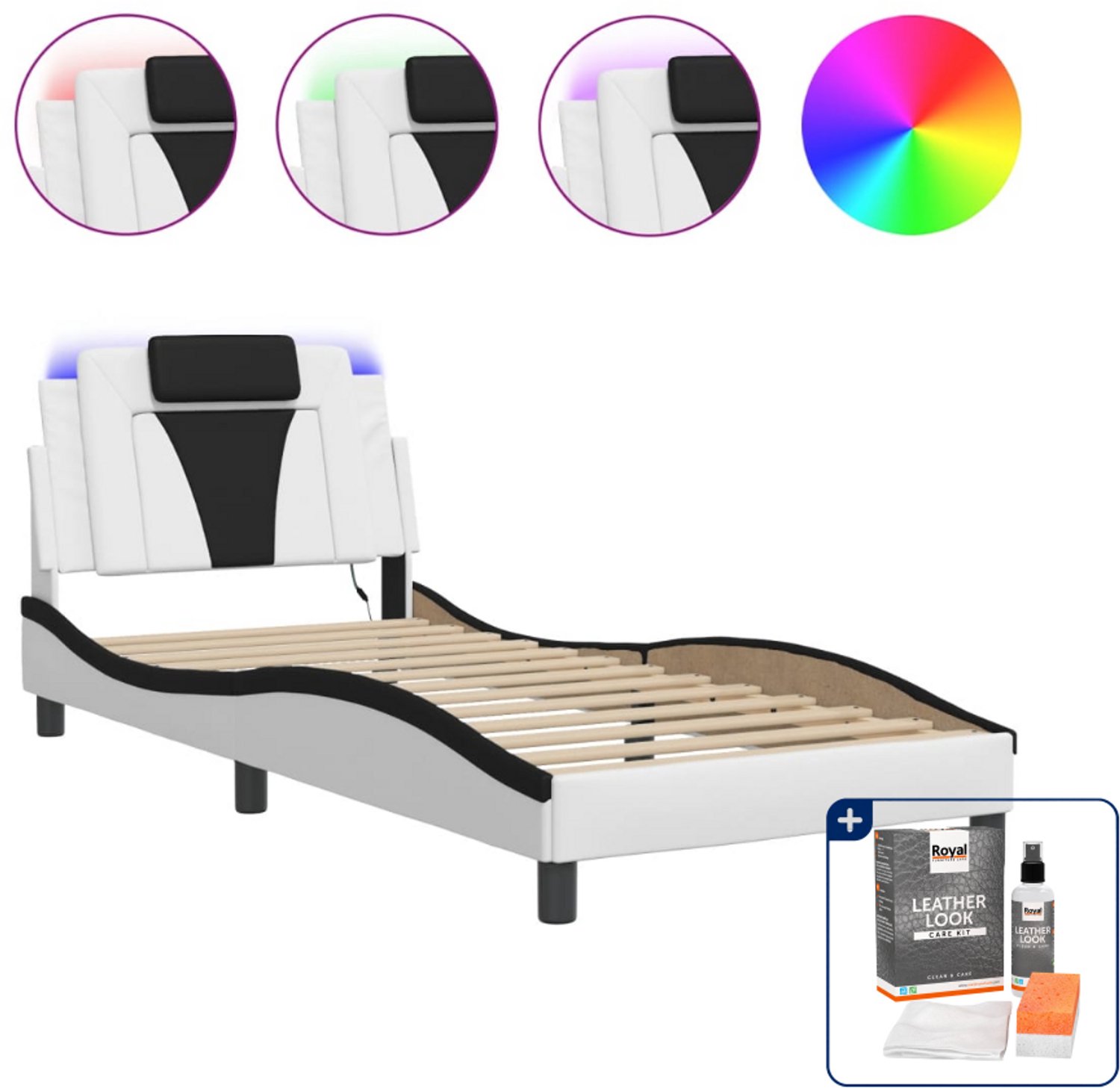 vidaXL bedframe Viana - 90 x 200 cm - wit en zwart - Inclusief onderhoudsset voor kunstleer 150 ml