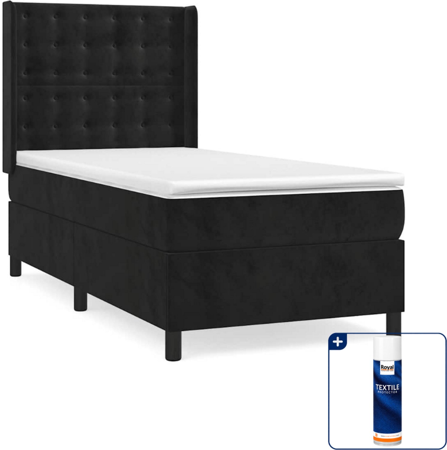 vidaXL boxspring met matras 80 x 200 cm - fluweel - zwart - Inclusief textielbeschermer 500 ml
