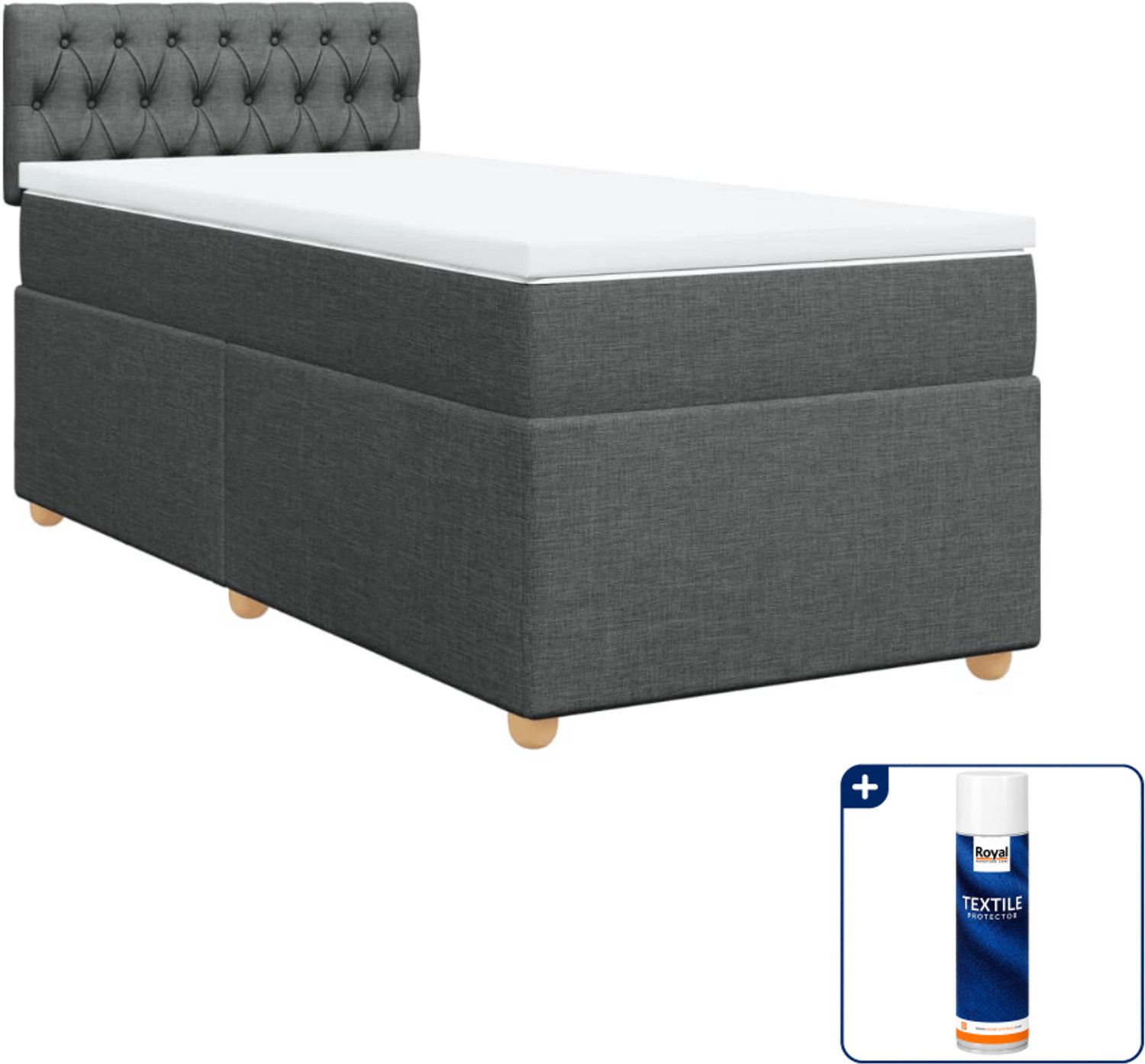 vidaXL boxspring met matras - 100 x 200 cm - donkergrijs - Inclusief textielbeschermer 500 ml