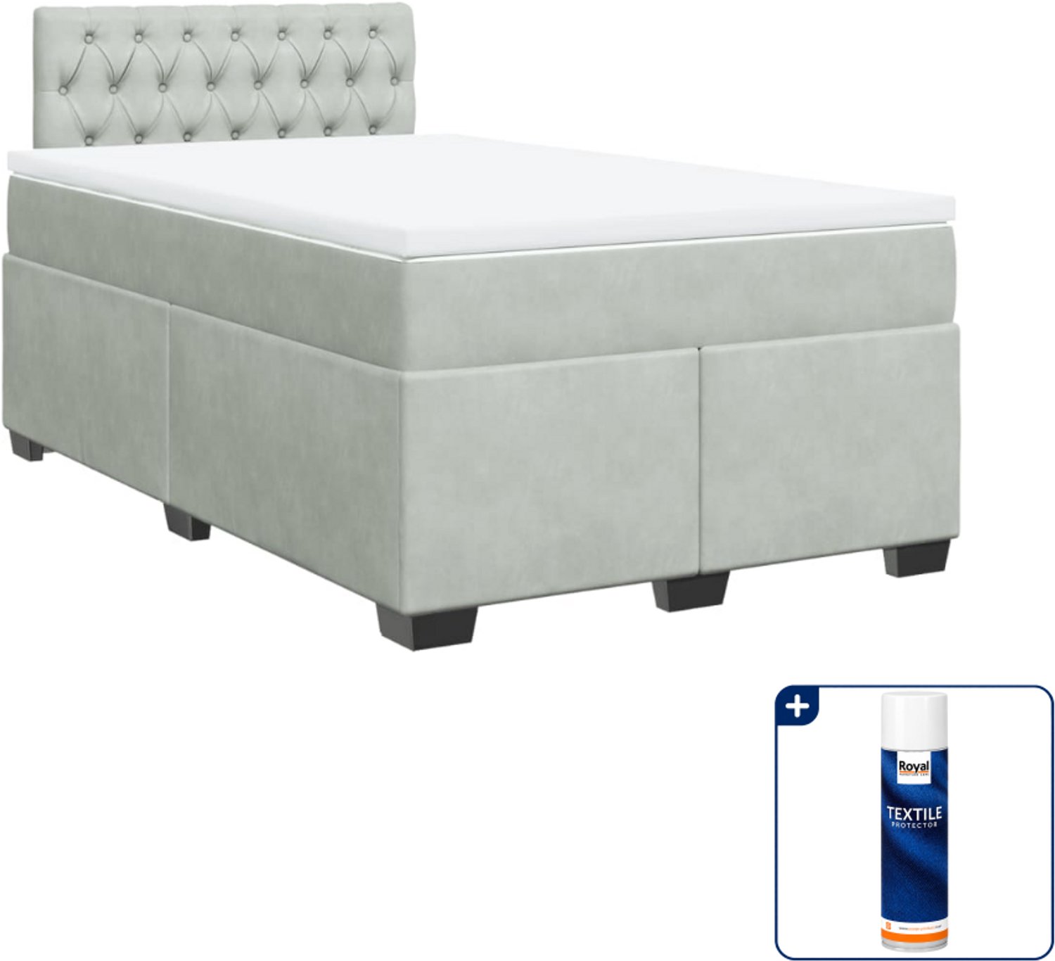 vidaXL Boxspring - 120 x 190 cm - fluweel - lichtgrijs - Inclusief textielbeschermer 500 ml