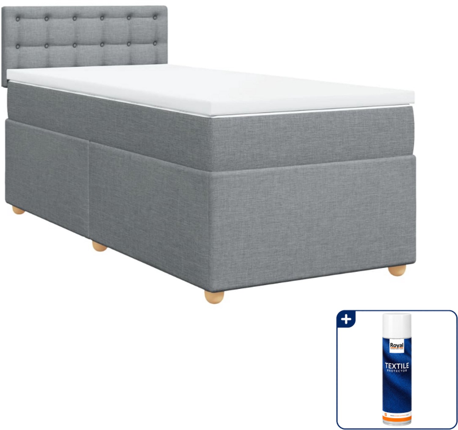 vidaXL boxspring met matras 90x200 cm - stof - lichtgrijs - Inclusief textielbeschermer 500 ml