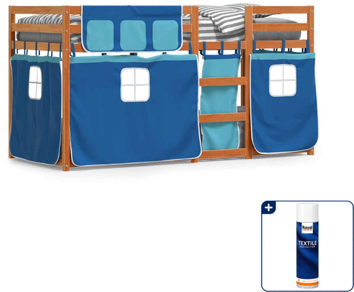 vidaXL stapelbed 90 x 200 cm - massief grenenhout - bruin en blauw - Inclusief textielbeschermer 500 ml