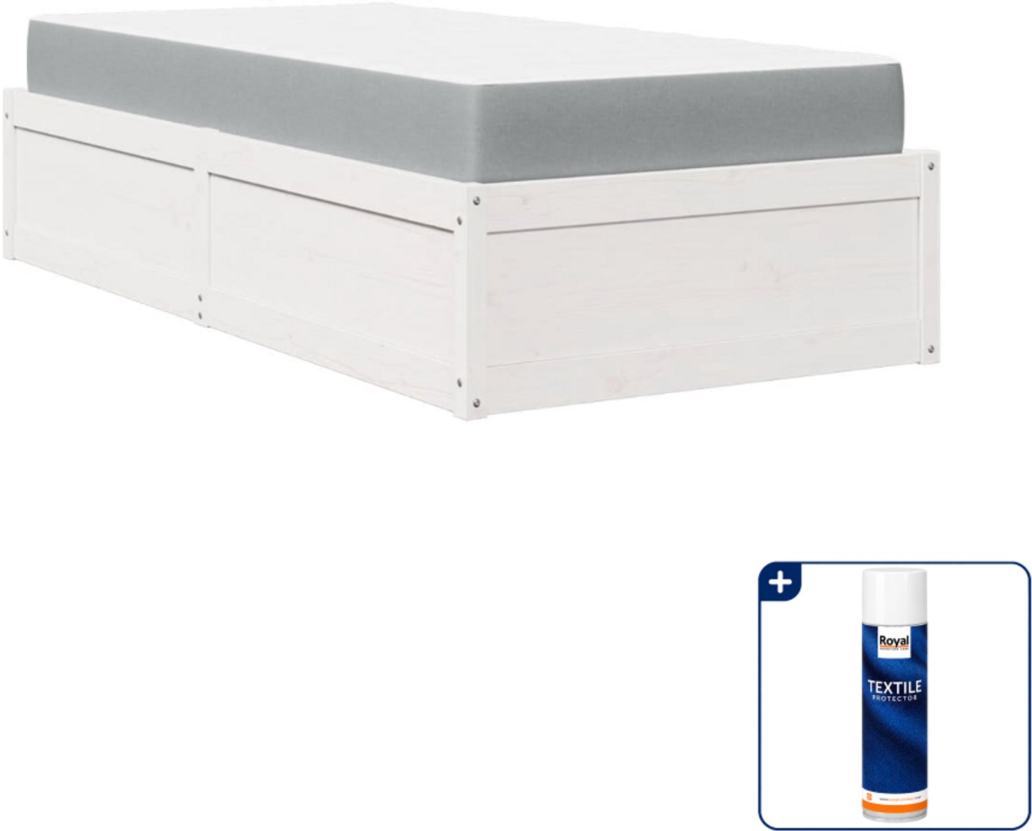 vidaXL bed met matras - 90 x 200 cm - massief grenenhout - wit - Inclusief textielbeschermer 500 ml Bruin