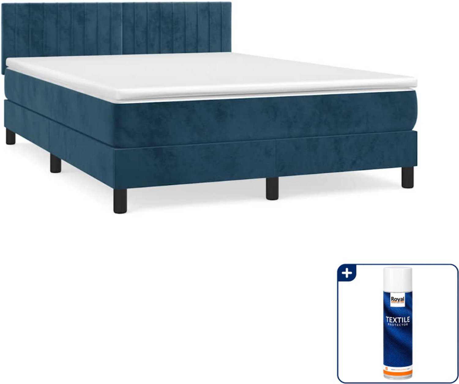 vidaXL boxspring - Small double - 140 x 200 cm - donkerblauw - Inclusief textielbeschermer 500 ml