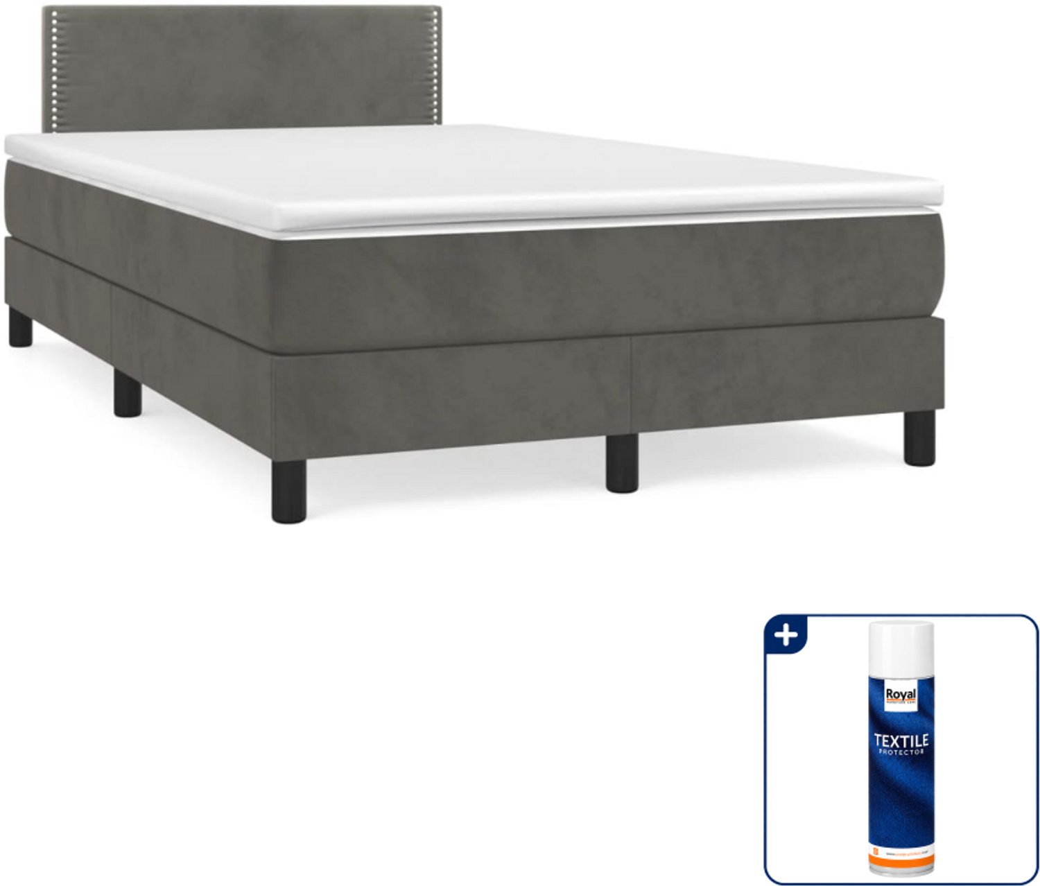 vidaXL boxspring met matras - 120 x 200 cm - fluweel - donkergrijs - Inclusief textielbeschermer 500 ml