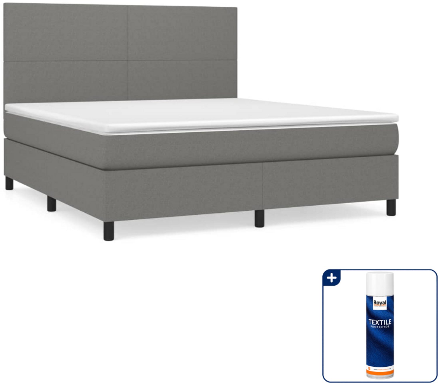 vidaXL boxspring met matras - Queensize - 160 x 200 cm - donkergrijs - Inclusief textielbeschermer 500 ml