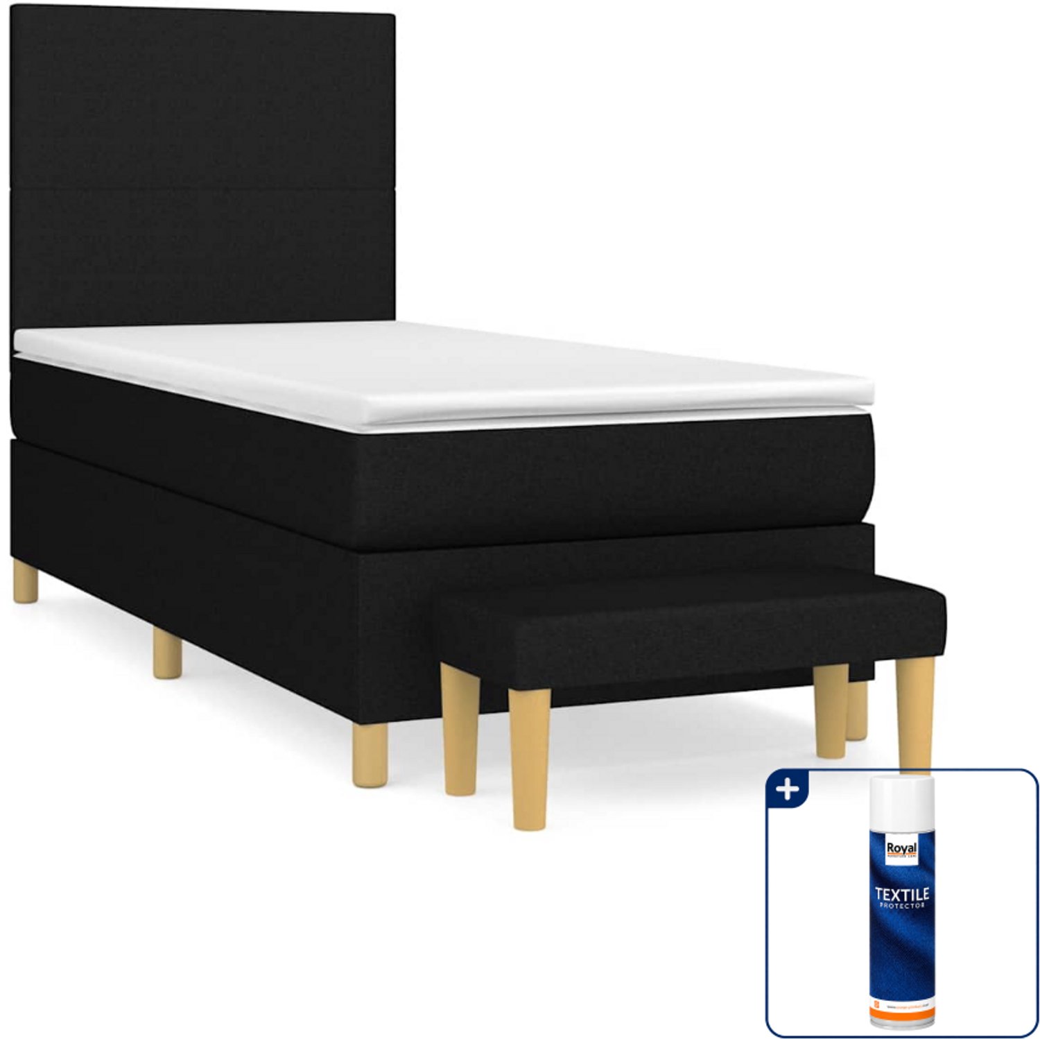 vidaXL boxspring met matras en bankje - 80 x 200 cm - zwart - Inclusief textielbeschermer 500 ml