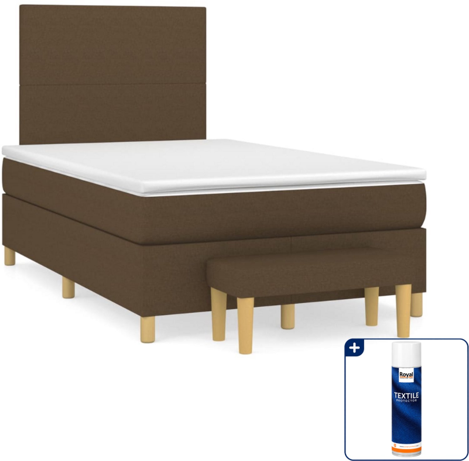 vidaXL boxspring met matras en bankje - 120 x 200 cm - donkerbruin - Inclusief textielbeschermer 500 ml