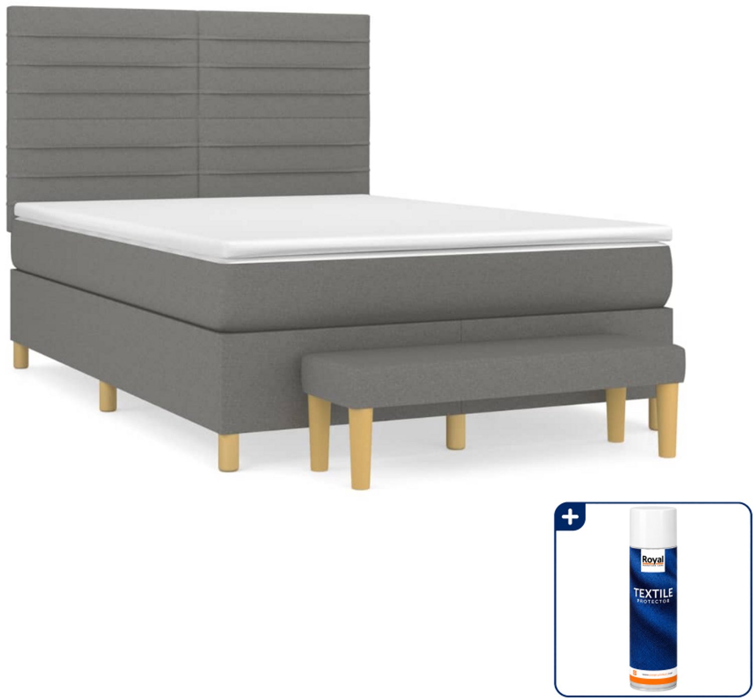 vidaXL boxspring met matras en bankje - 140 x 190 cm - donkergrijs - Inclusief textielbeschermer 500 ml