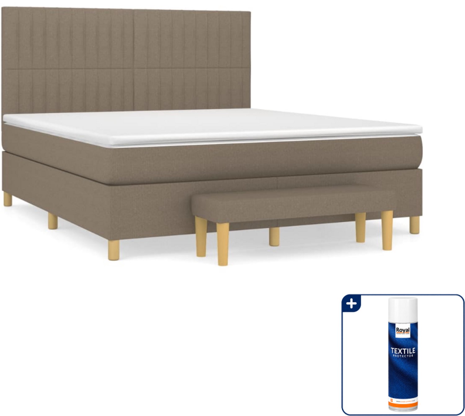 vidaXL Boxspring Queensize - 160 x 200 cm - taupe - Inclusief textielbeschermer 500 ml