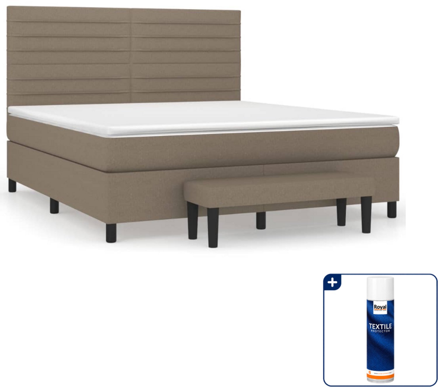 vidaXL Kingsize boxspring met matras en bank - 180x200 cm - taupe - Inclusief textielbeschermer 500 ml