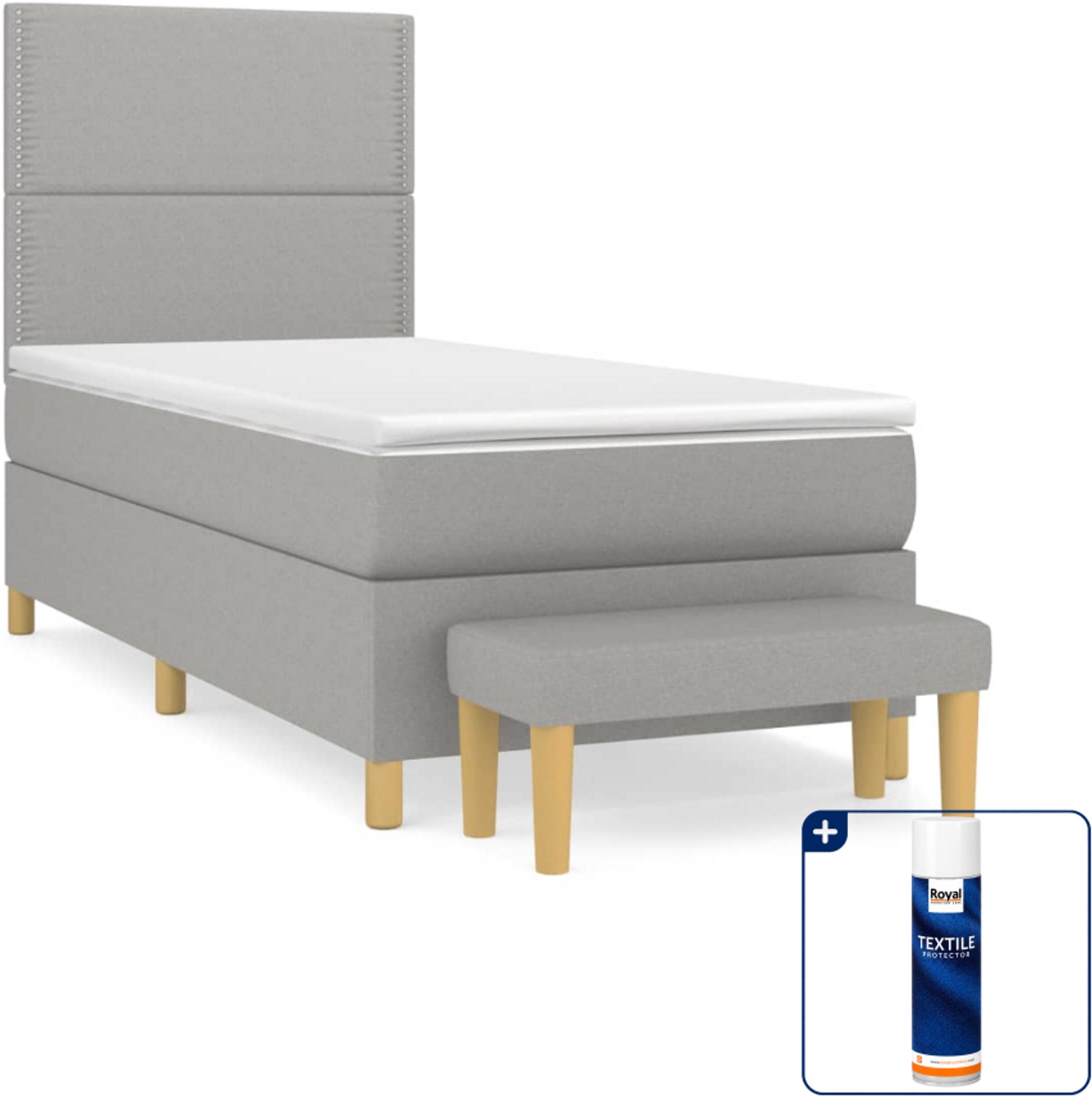 vidaXL boxspring met matras en bankje - 90 x 200 cm - lichtgrijs - Inclusief textielbeschermer 500 ml