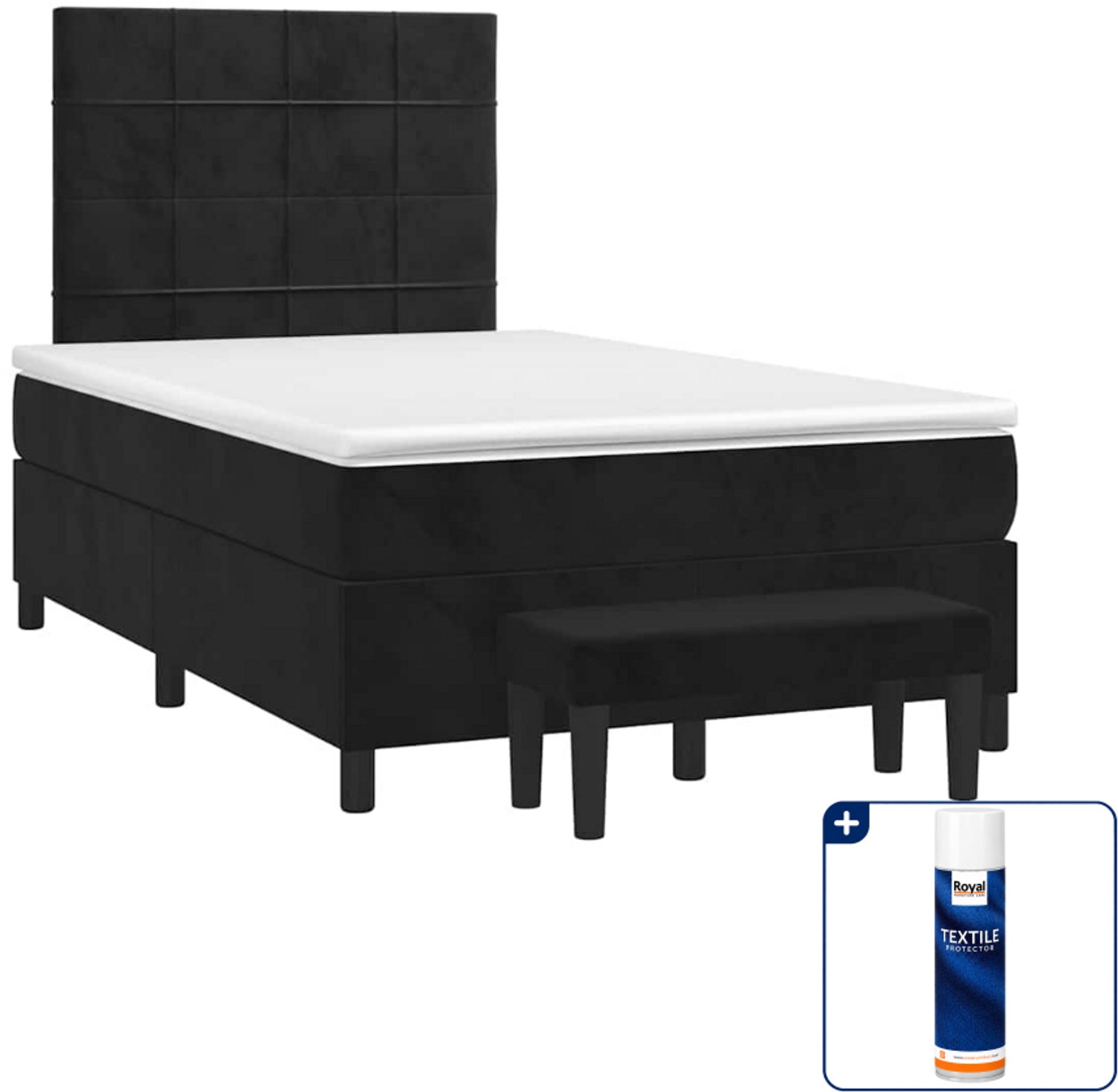 vidaXL boxspring met matras en bankje - 120 x 190 cm - zwart - Inclusief textielbeschermer 500 ml