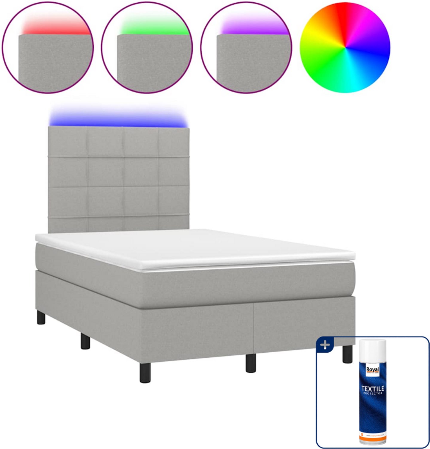 vidaXL boxspring met matras en LED - 120 x 190 cm - lichtgrijs - Inclusief textielbeschermer 500 ml Roze