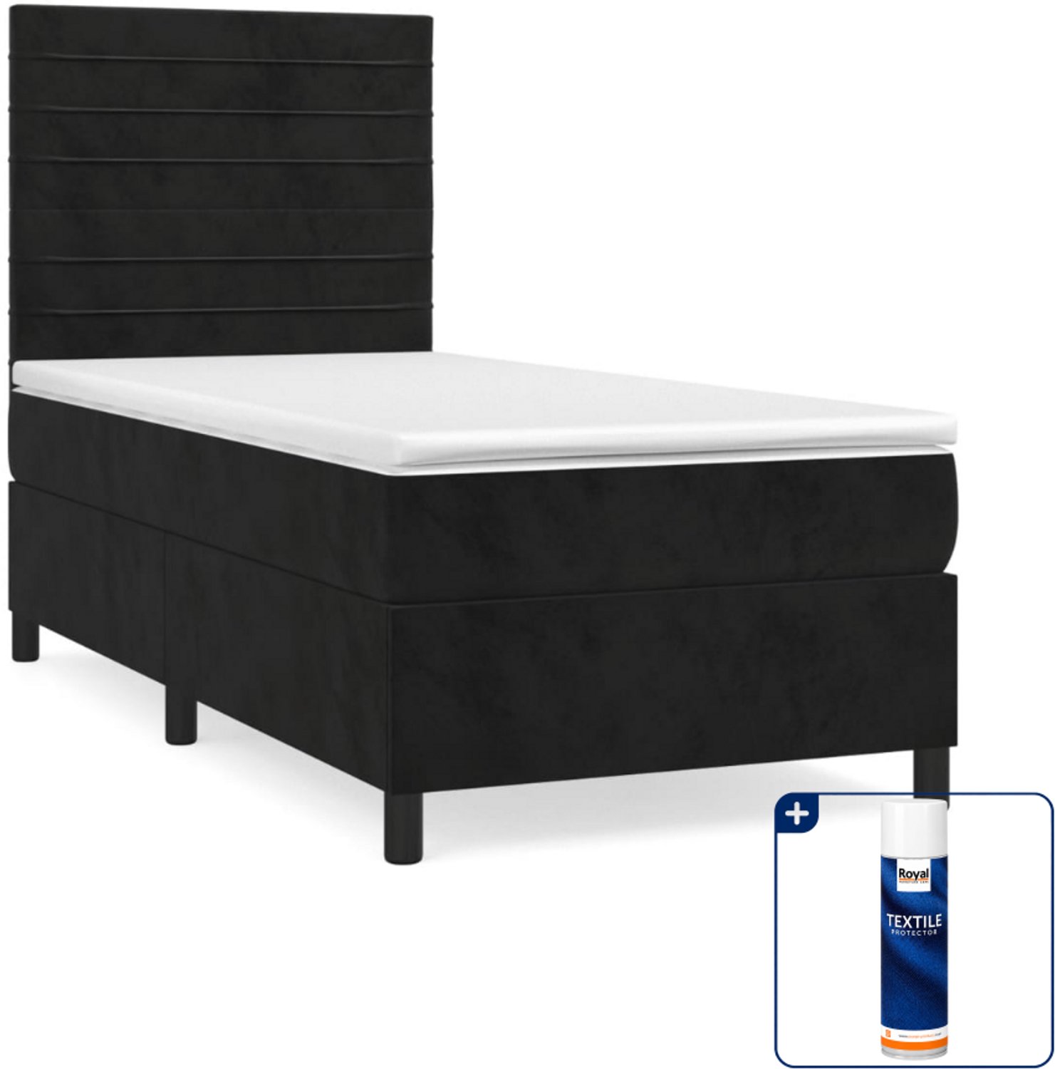 vidaXL boxspring met matras - 90 x 200 cm - fluweel - zwart - Inclusief textielbeschermer 500 ml