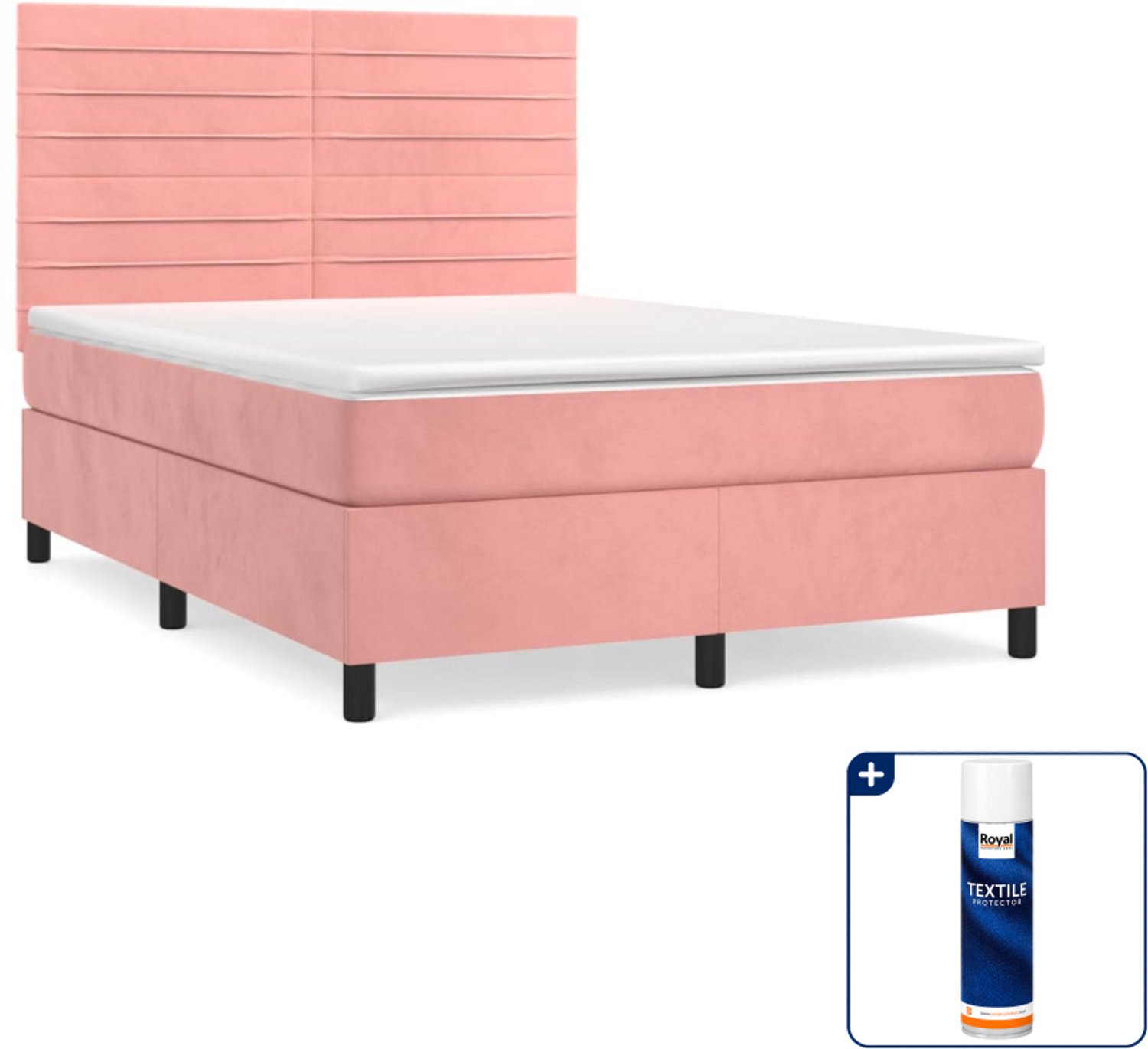 vidaXL Boxspring Small double - 140 x 200 cm - roze - Inclusief textielbeschermer 500 ml