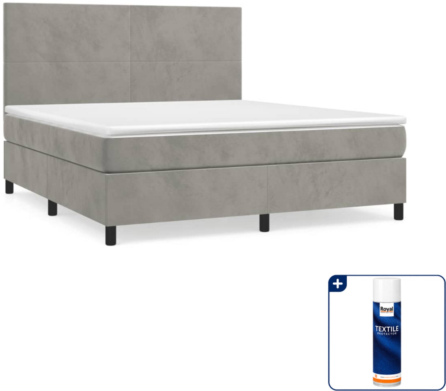 vidaXL boxspring met matras - Queensize - 160 x 200 cm - lichtgrijs - Inclusief textielbeschermer 500 ml
