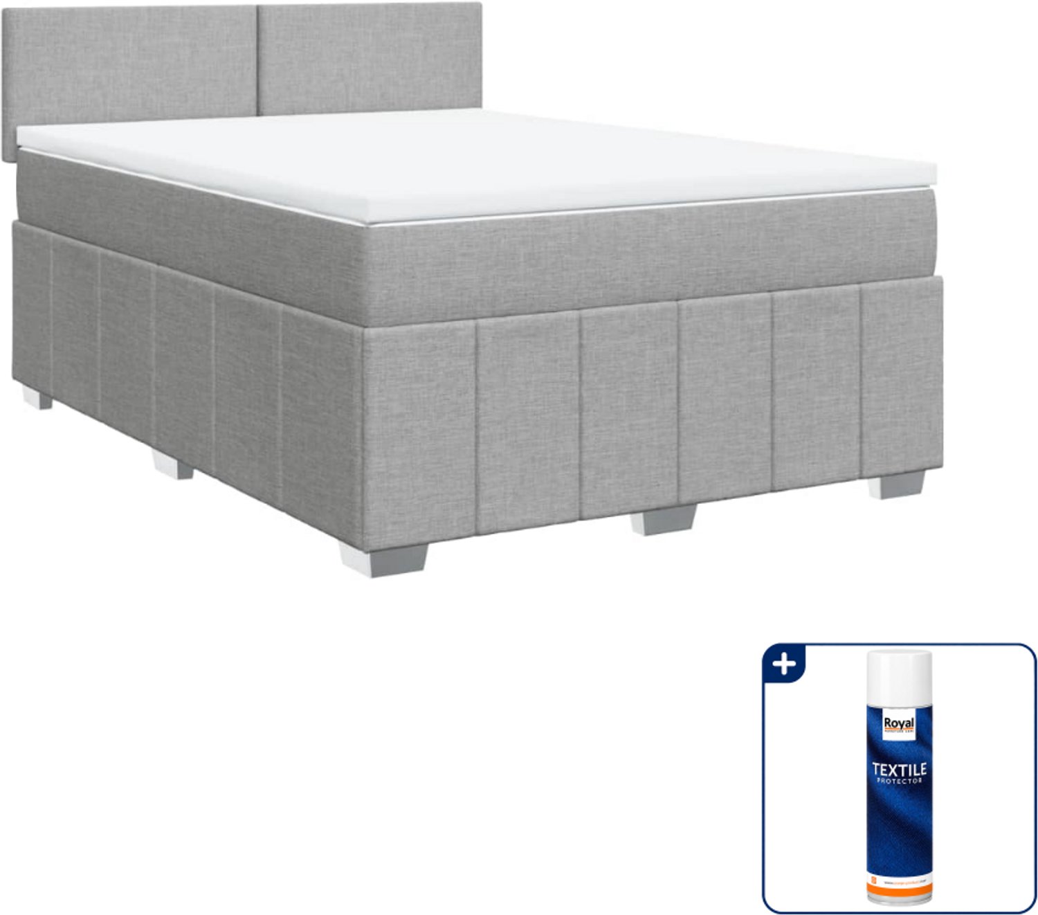 vidaXL boxspring met matras - 140 x 190 cm - stof - lichtgrijs - Inclusief textielbeschermer 500 ml