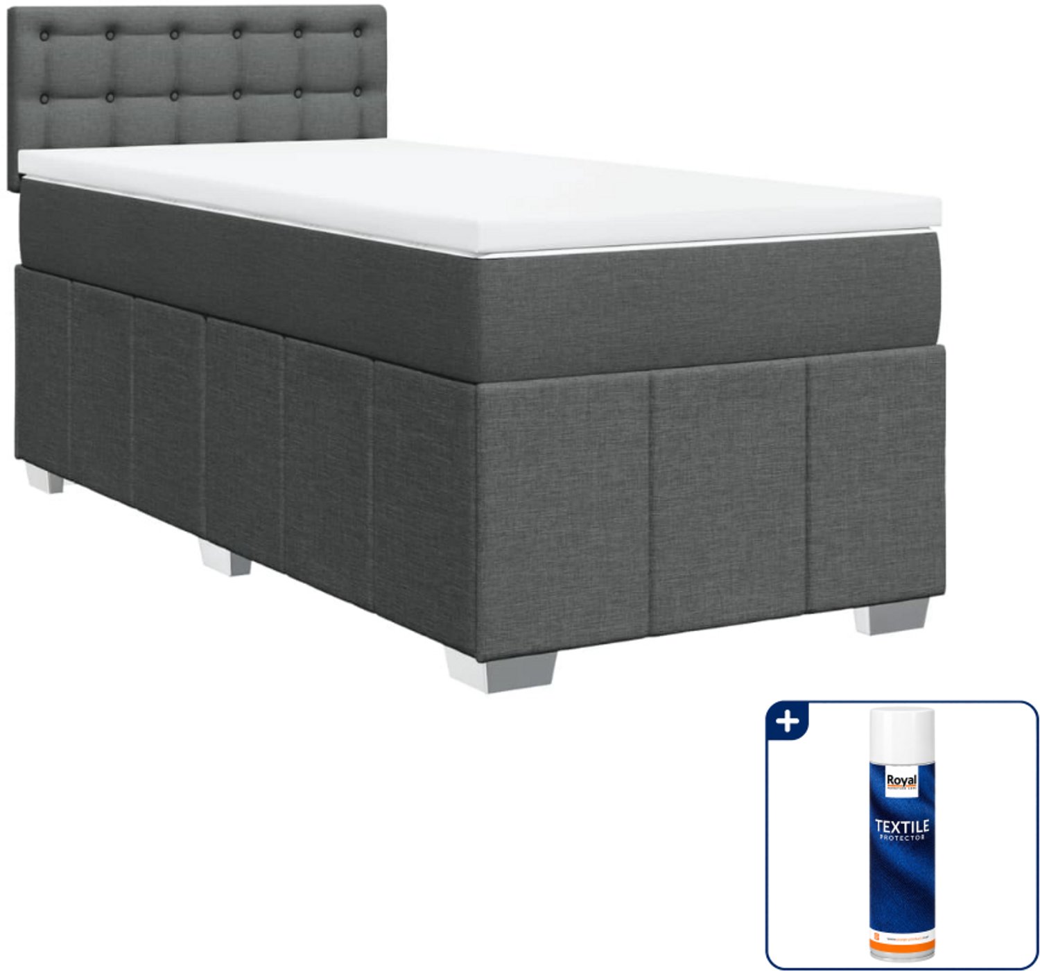 vidaXL boxspring met matras - 100 x 200 cm - stof - donkergrijs - Inclusief textielbeschermer 500 ml