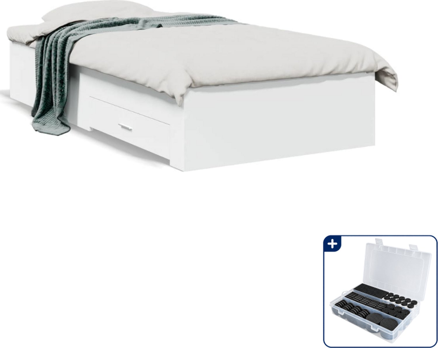 vidaXL bedframe met lades - 90 x 200 cm - bewerkt hout - wit - Inclusief antikrasvilt 177-delig Grijs