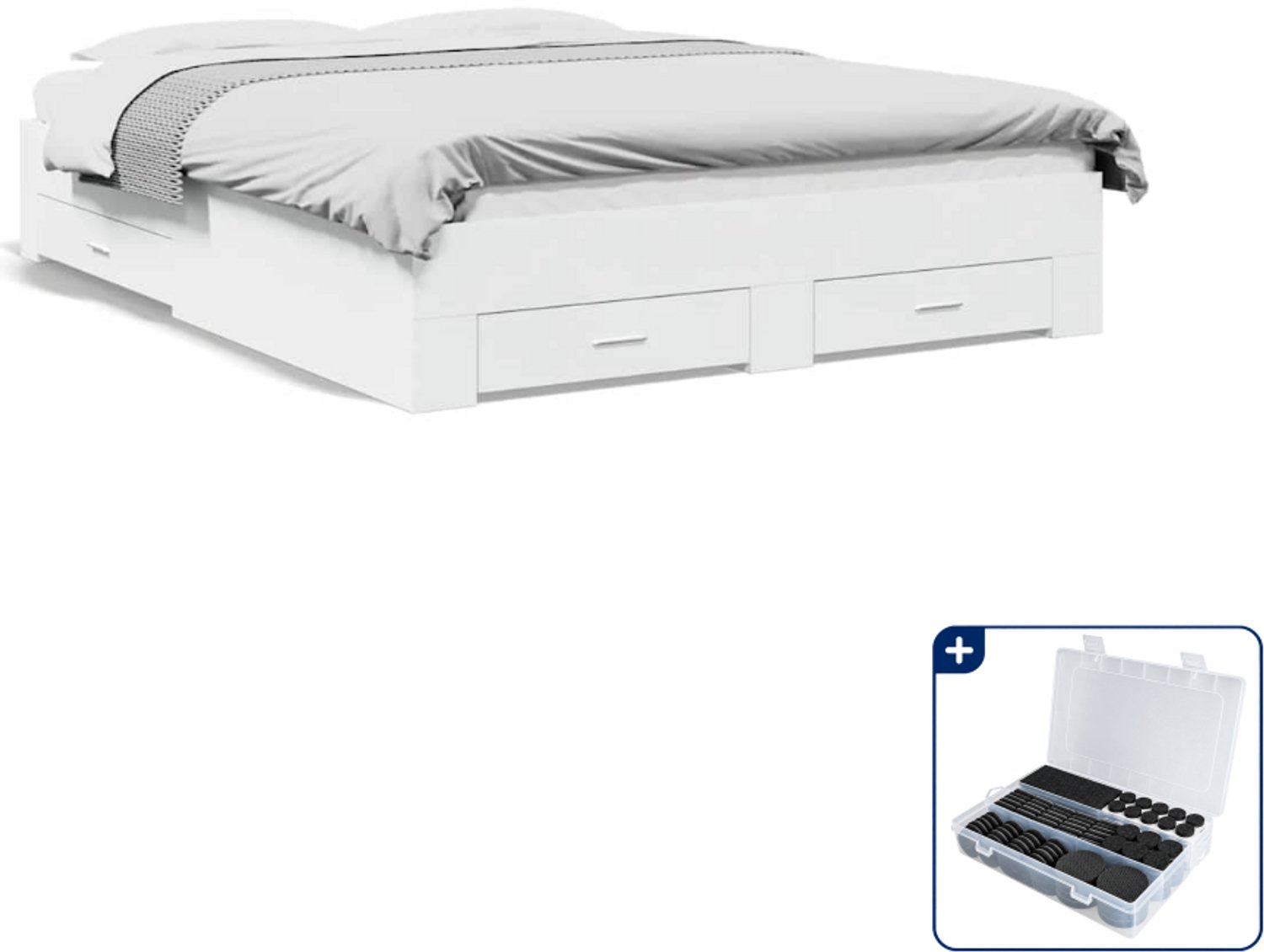 vidaXL Queensize bedframe met lades 160 x 200 cm - wit - Inclusief antikrasvilt 177-delig